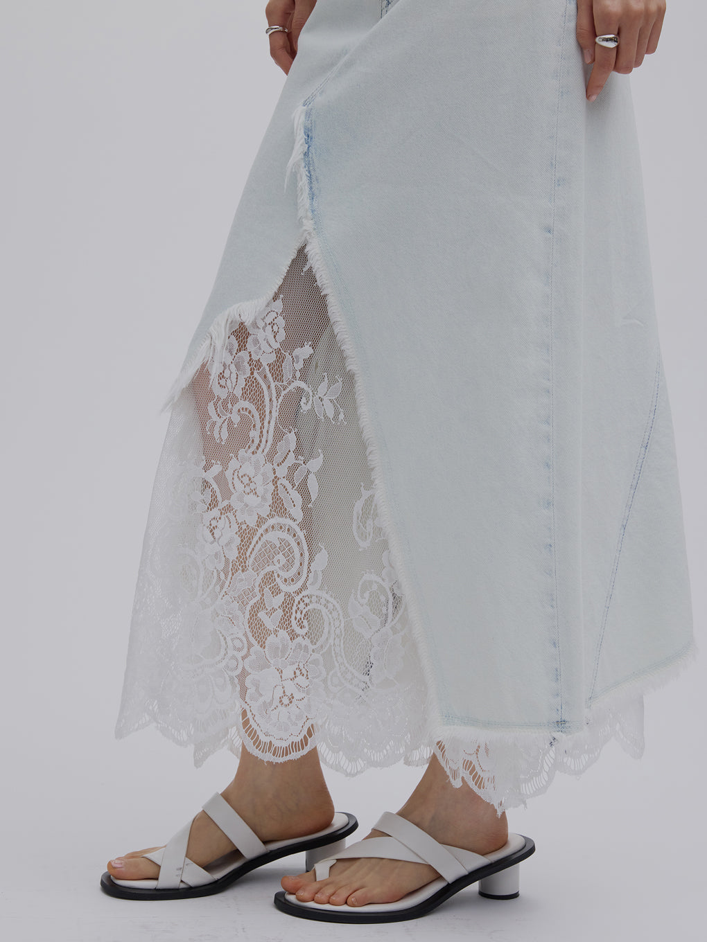 REMAKE LIKE DENIM LACE LAYERED SKIRT
