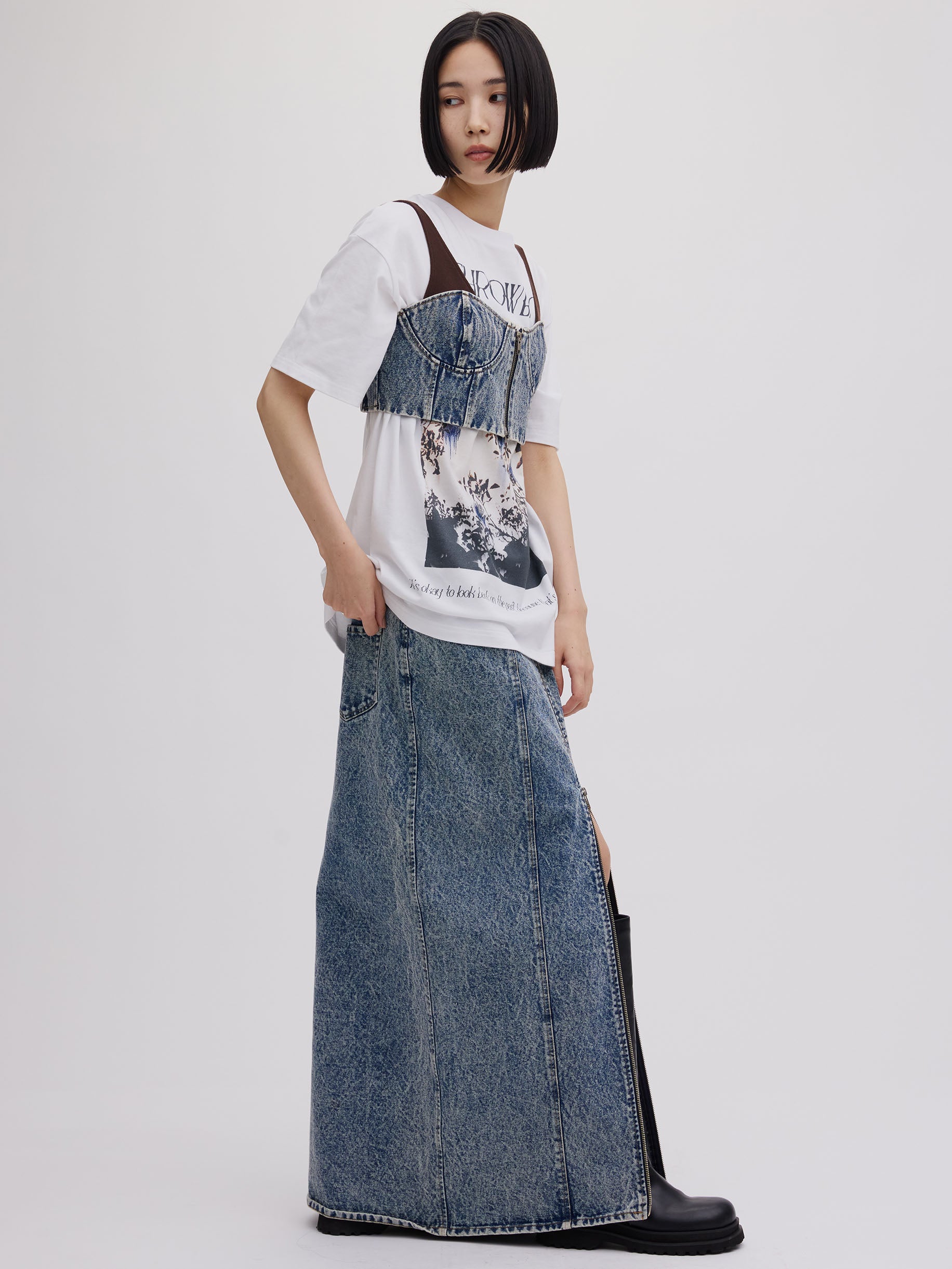 RIB MIX DENIM SKIRT
