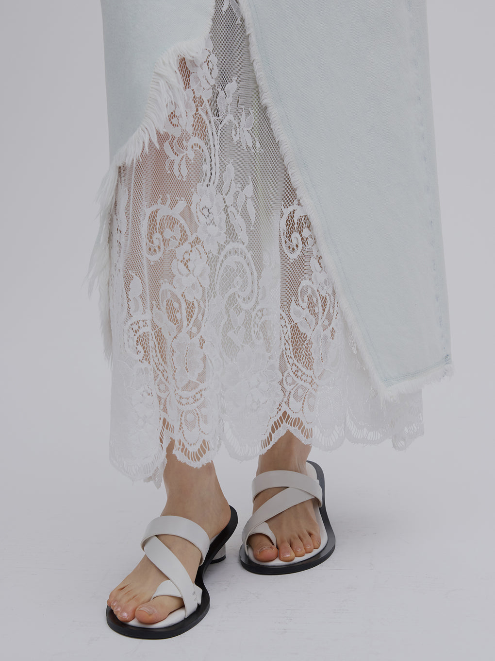 REMAKE LIKE DENIM LACE LAYERED SKIRT