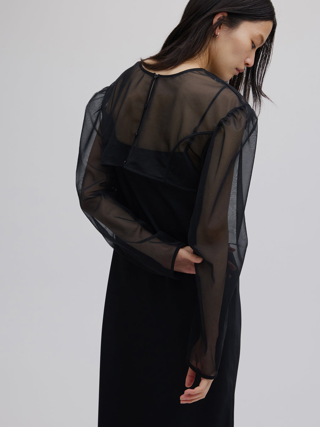 SHEER LAYERED SATIN DRESS