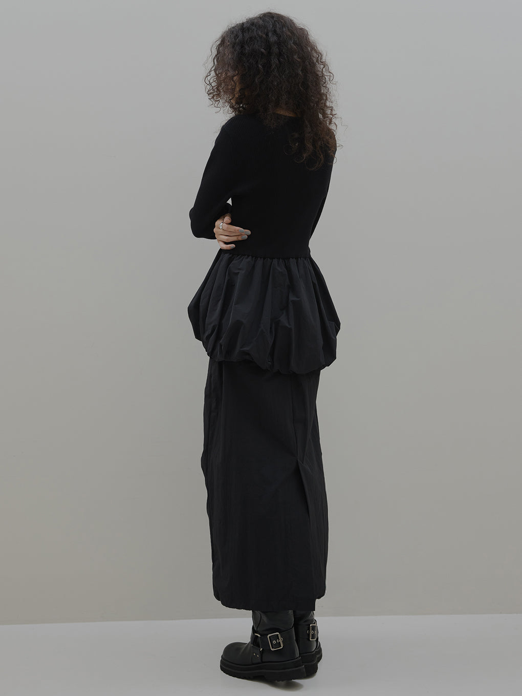 BALLOON DETAIL KNIT DOCKING DRESS