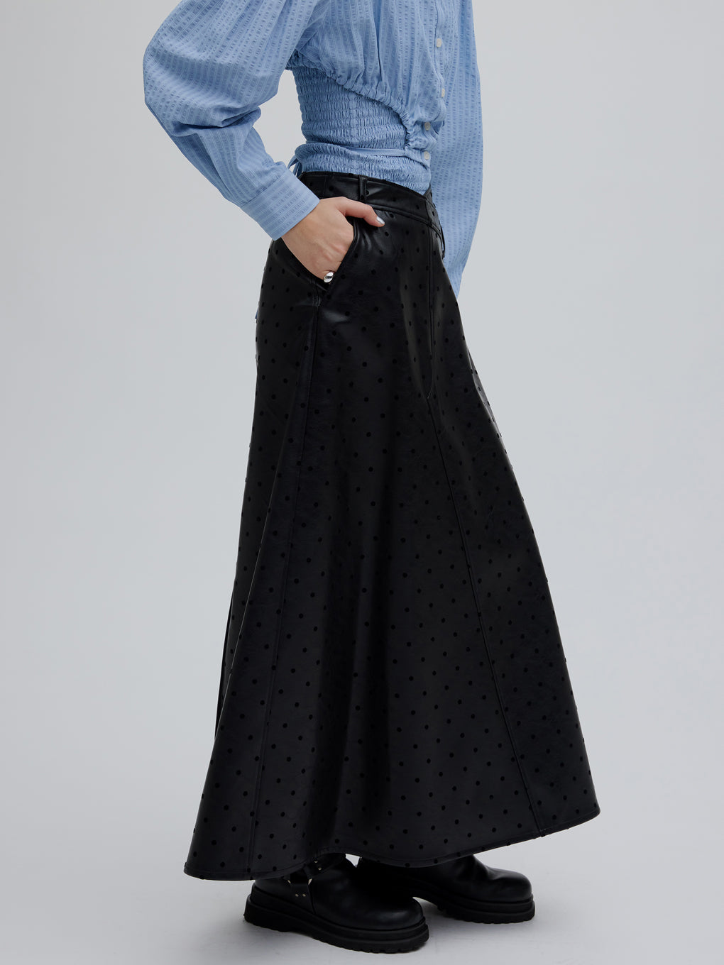 DOT FLOCKY LEATHER SKIRT