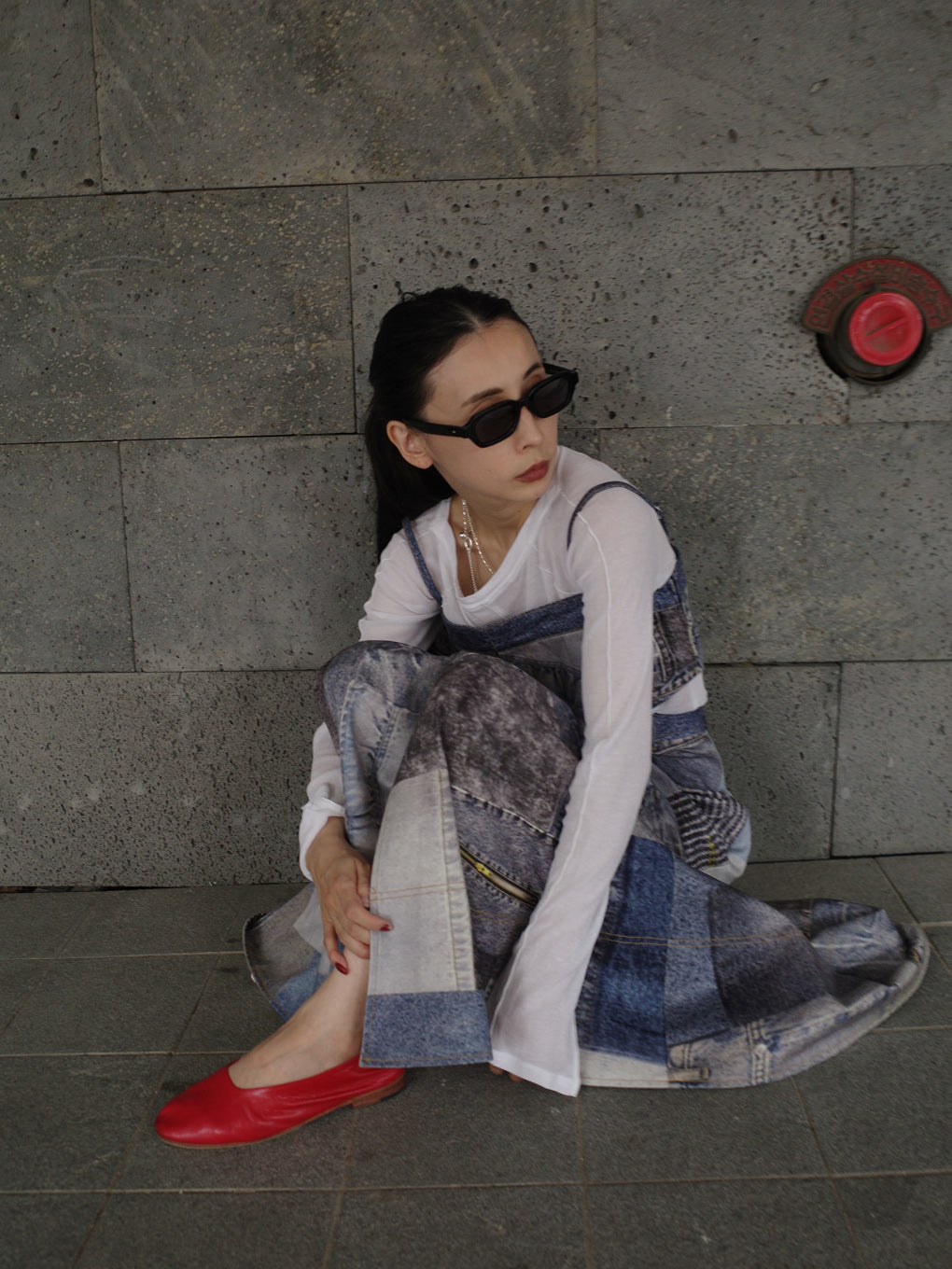 DENIM PATCHWORK PRINT SKIRT