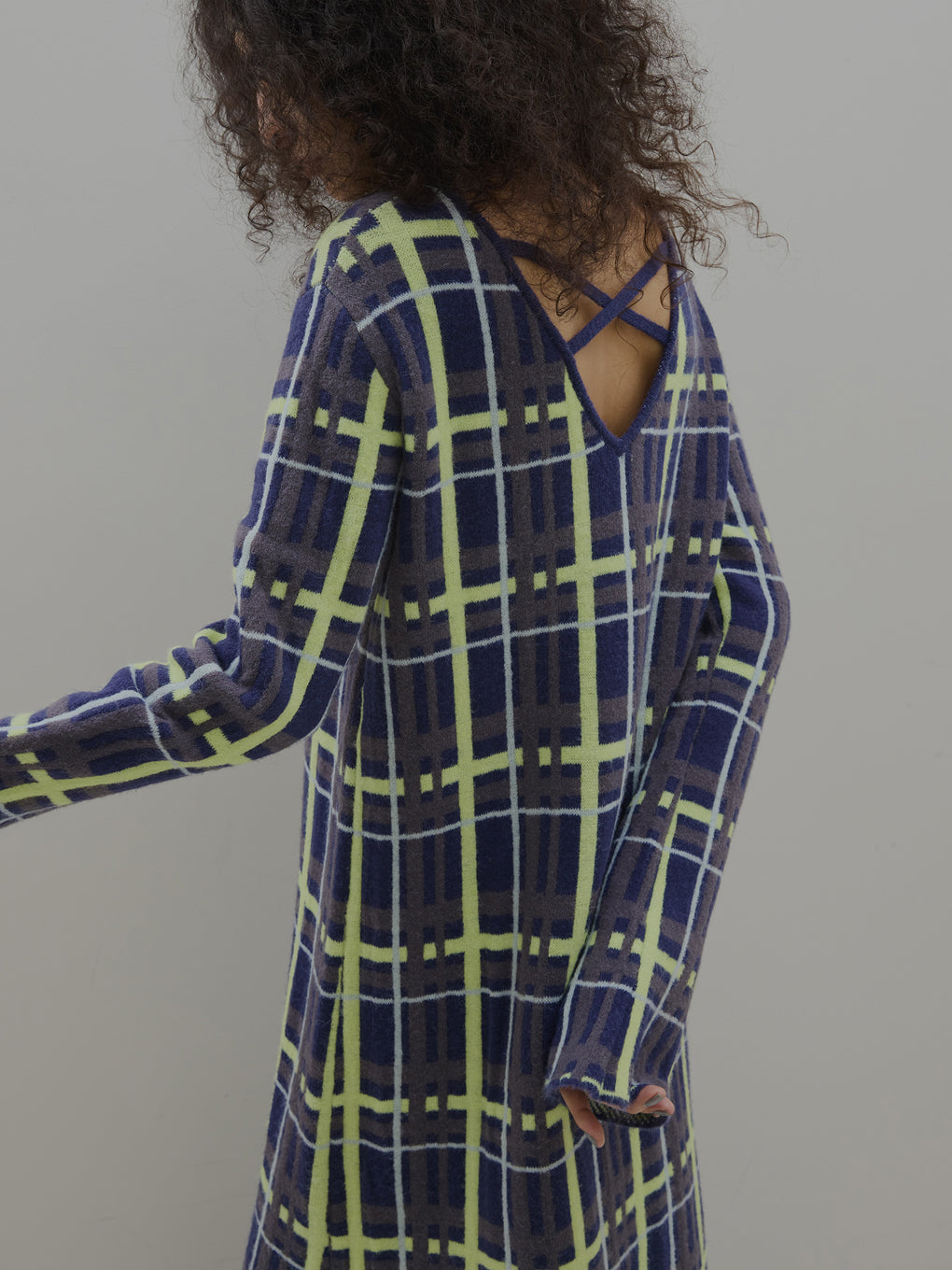 2WAY HANDWRITING CHECK KNIT DRESS