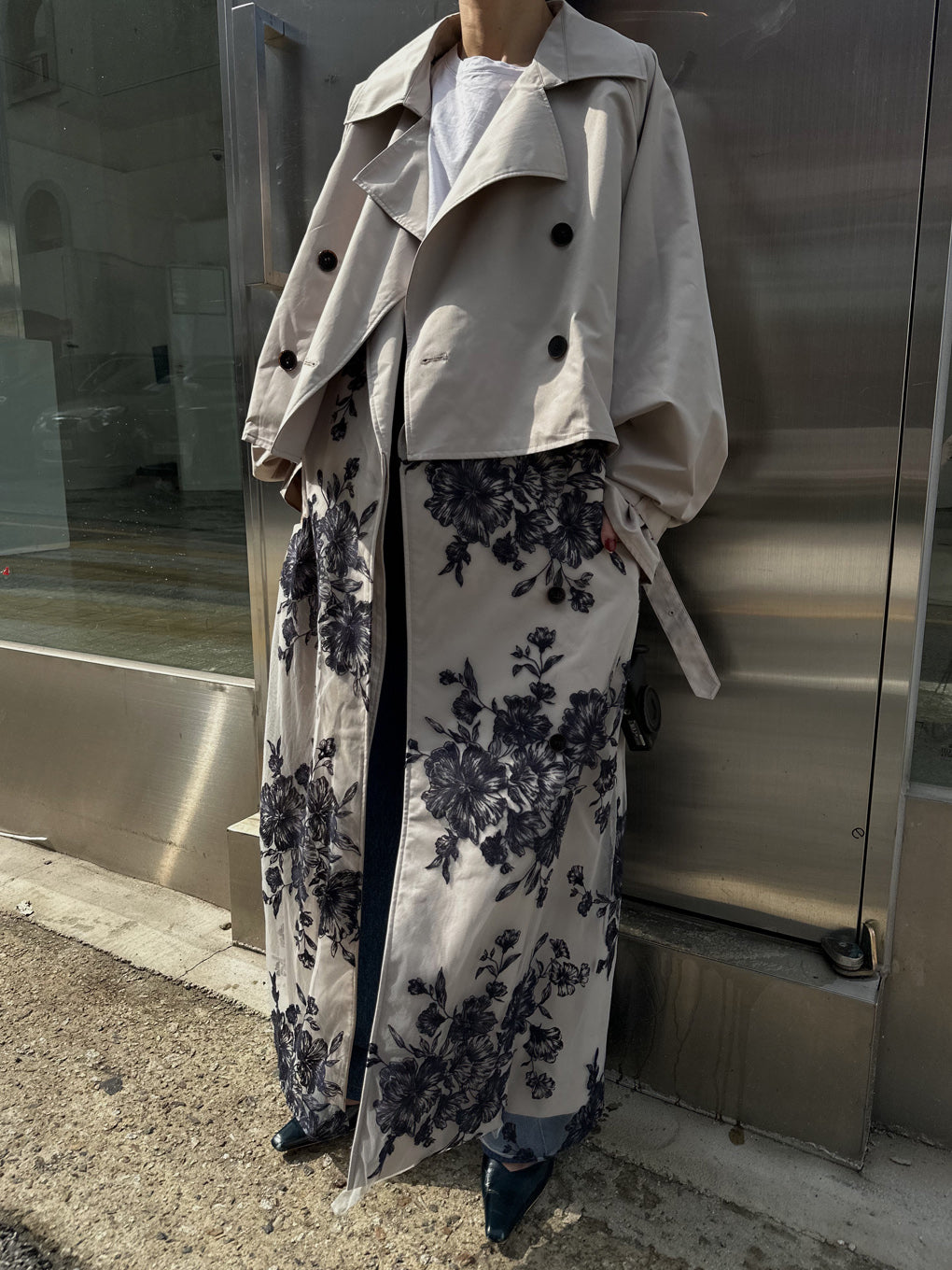 3WAY TULLE EMBROIDERY DOCKING TRENCH COAT