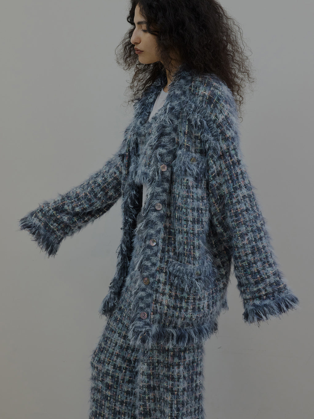 TWEED FRINGE KNIT CARDIGAN