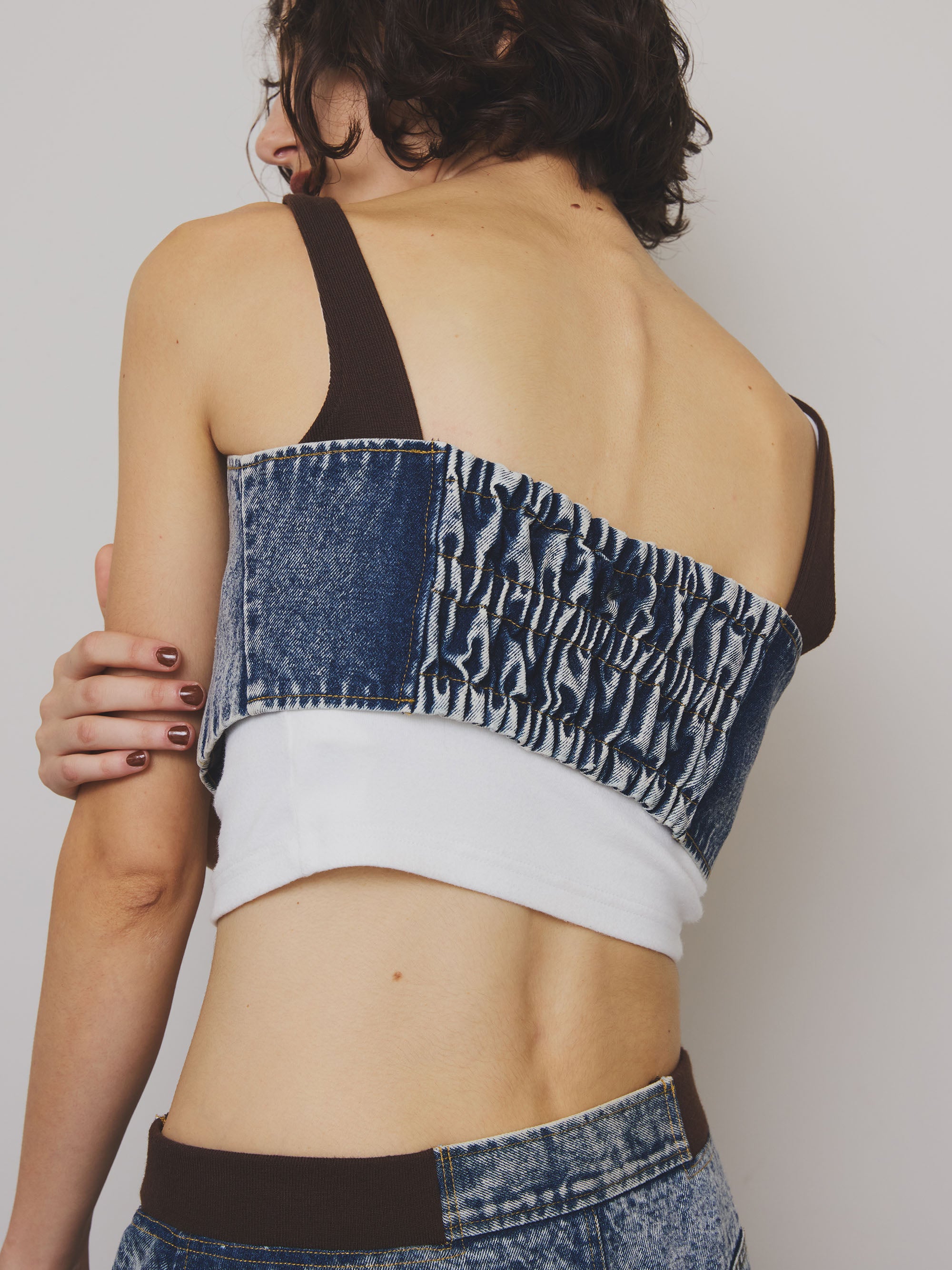 RIB MIX DENIM BUSTIER