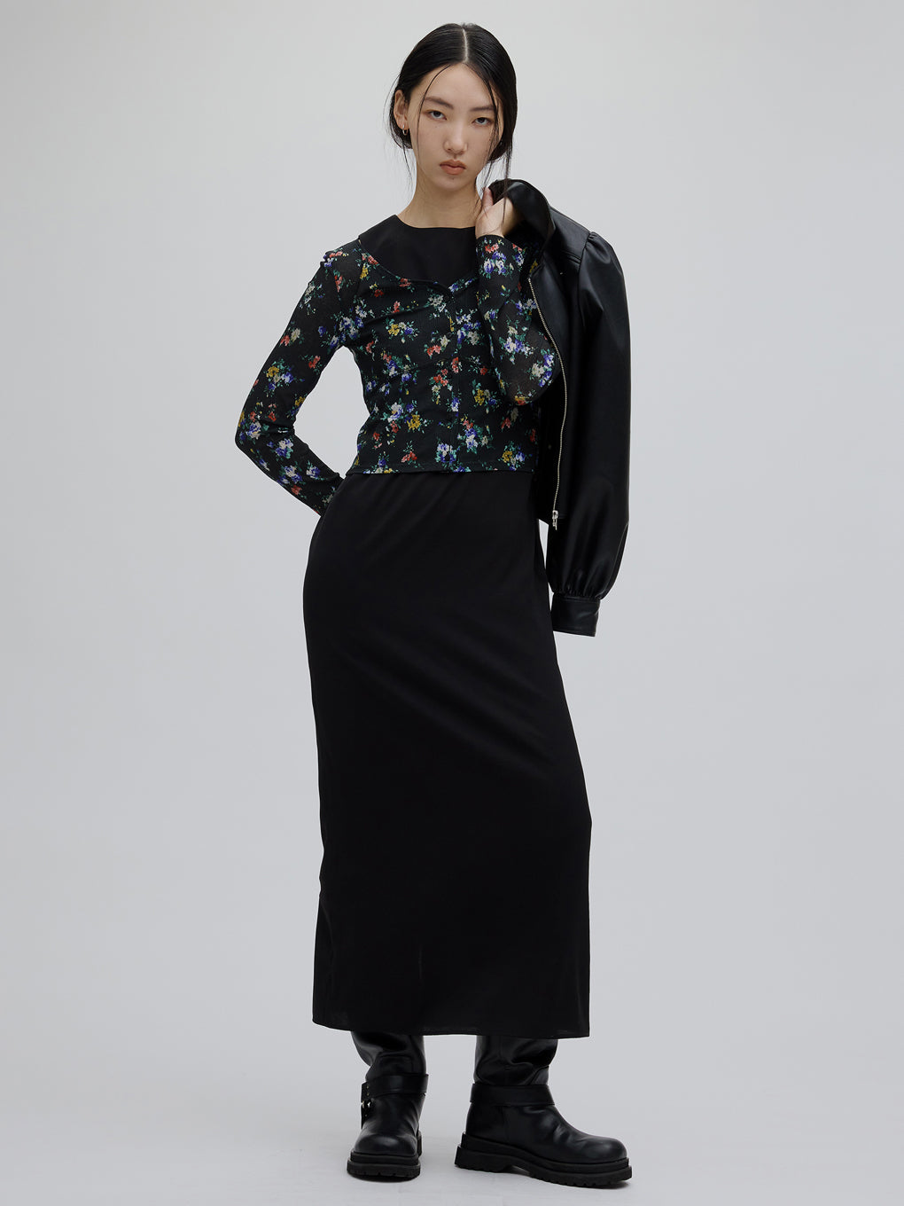 SHEER RIB  CARDIGAN WITH STRAIGHT DRESS