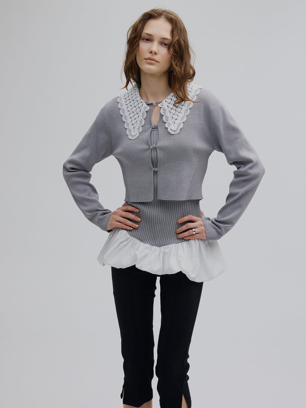 BALLOON HEM DOCKING KNIT TOP