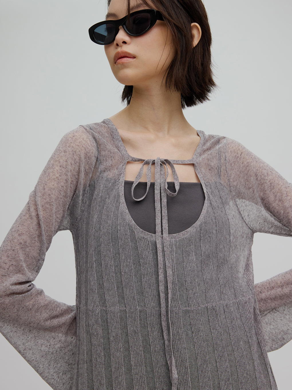 Ameri VINTAGE - 【新品タグ付き】AMERI GARDEN RIB KNIT（グレー） HEM FRILL WIDE RIB KNIT DRESS