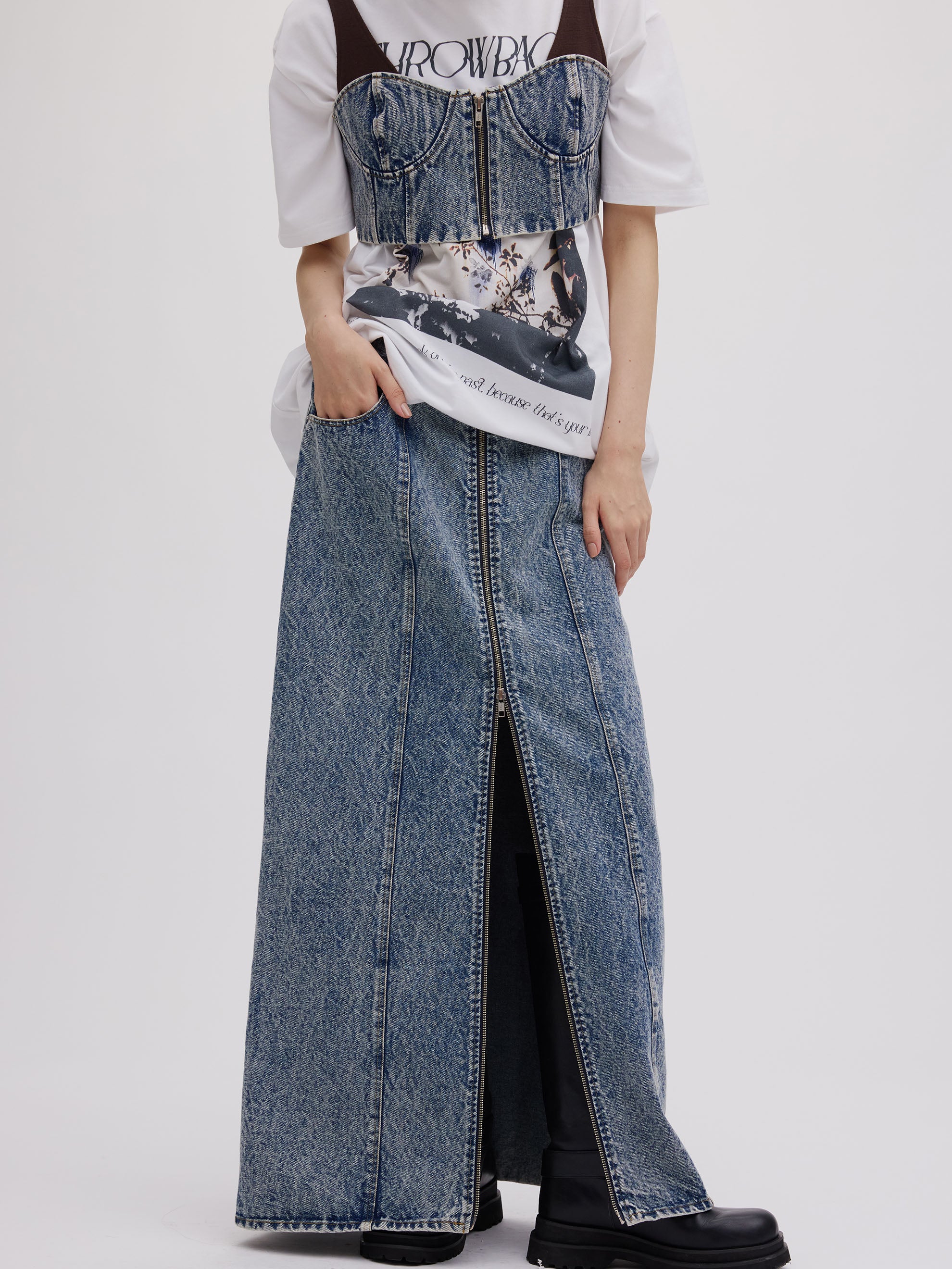 RIB MIX DENIM BUSTIER