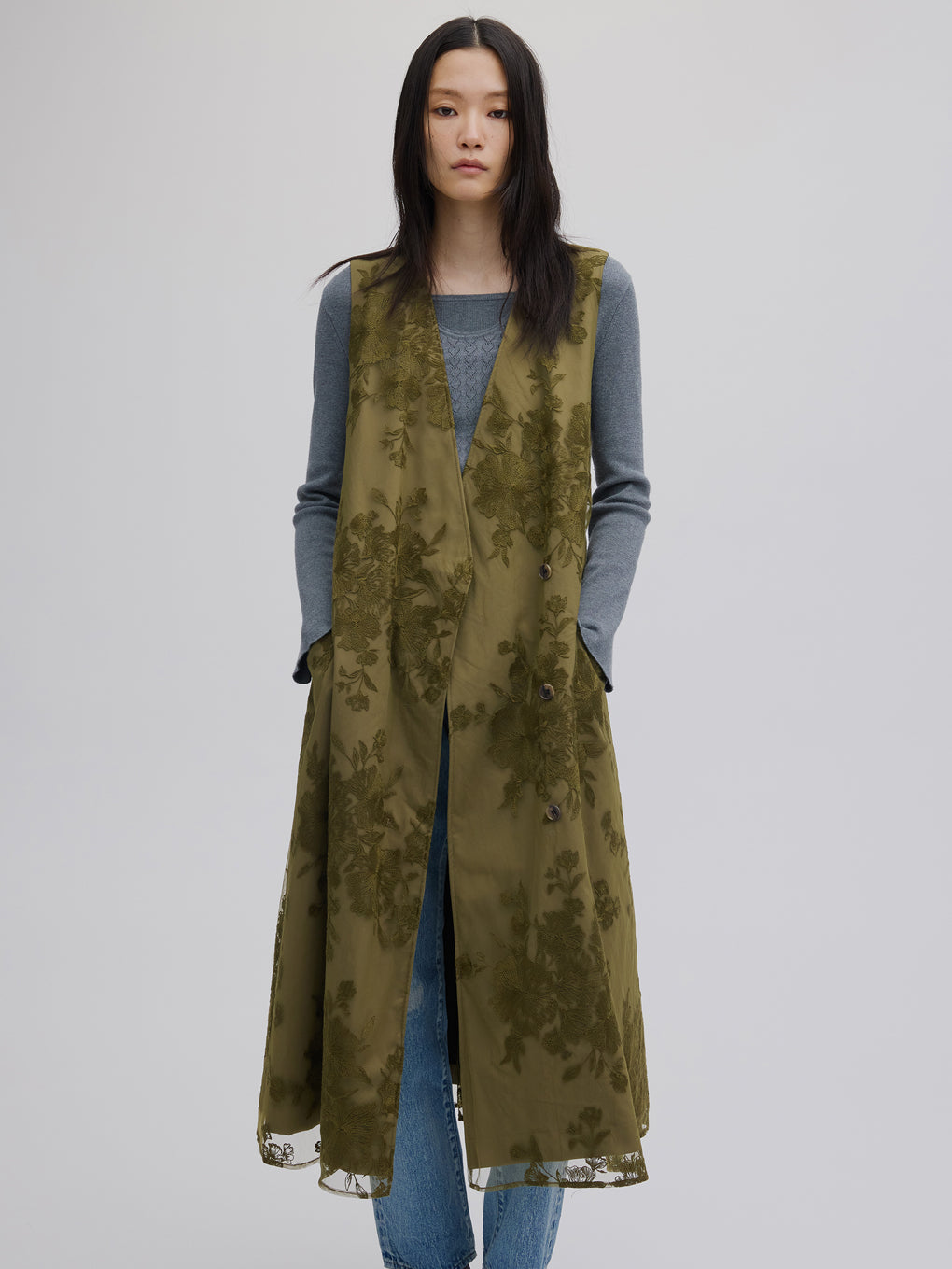 3WAY TULLE EMBROIDERY DOCKING TRENCH COAT