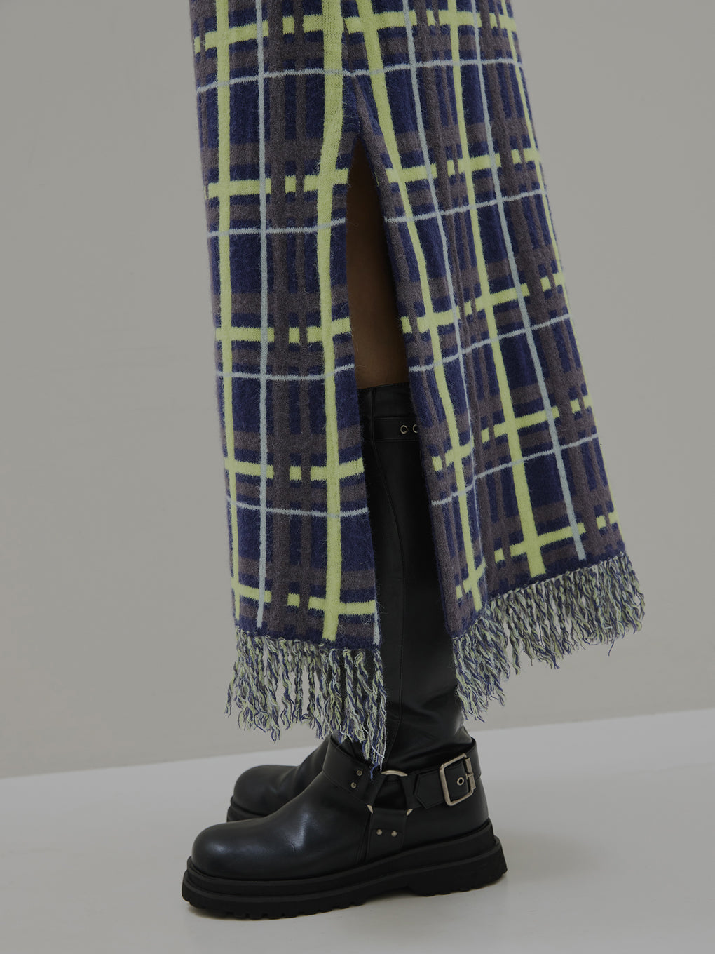 2WAY HANDWRITING CHECK KNIT DRESS