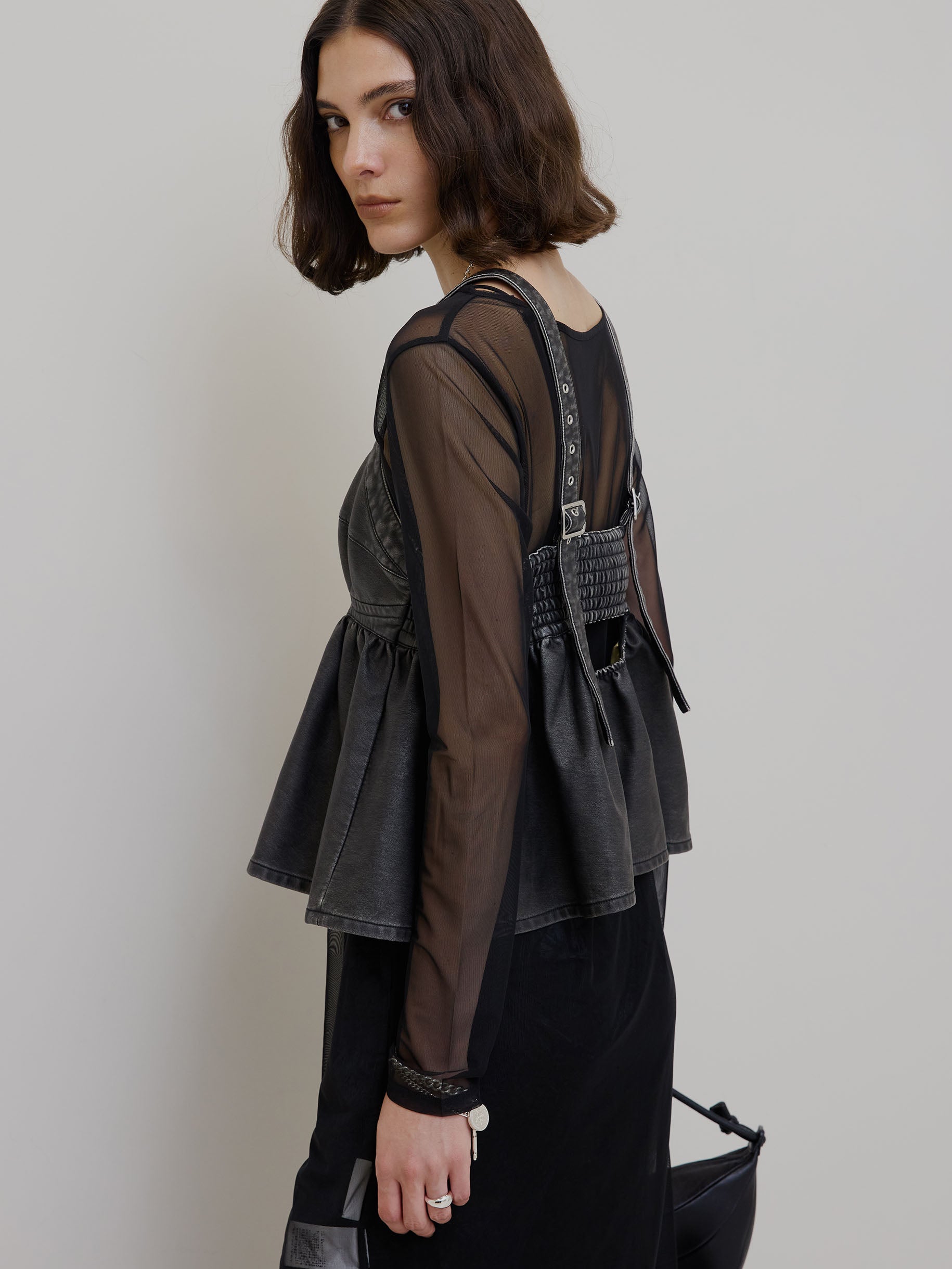 GRUNGE SYNTHETIC LEATHER PEPLUM BUSTIER