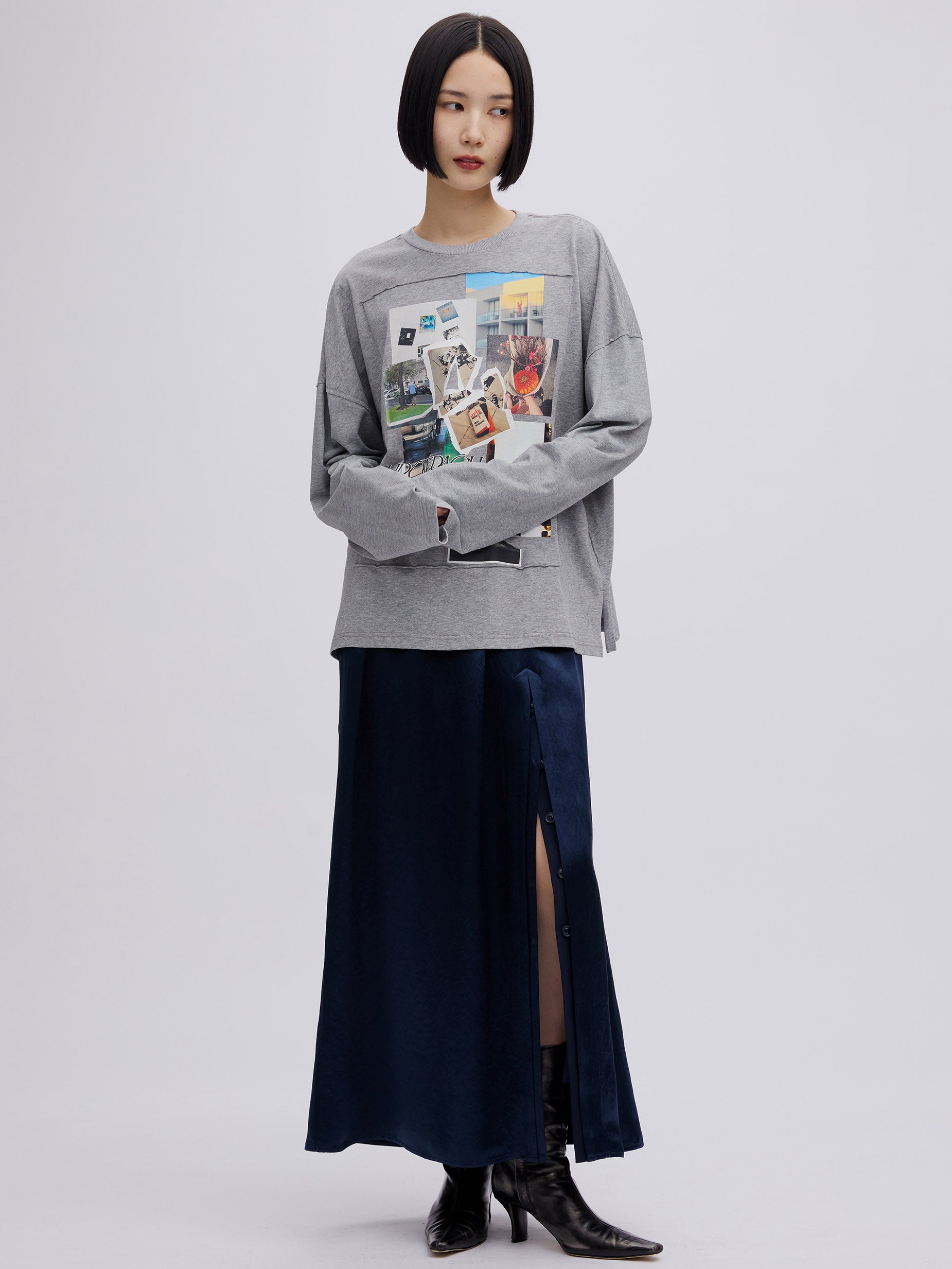 HEAVY SATIN ASYMMETRY TACK SKIRT
