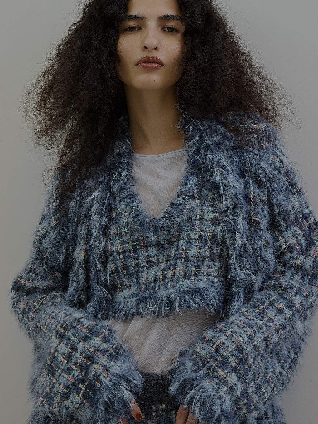 TWEED FRINGE KNIT TOPS