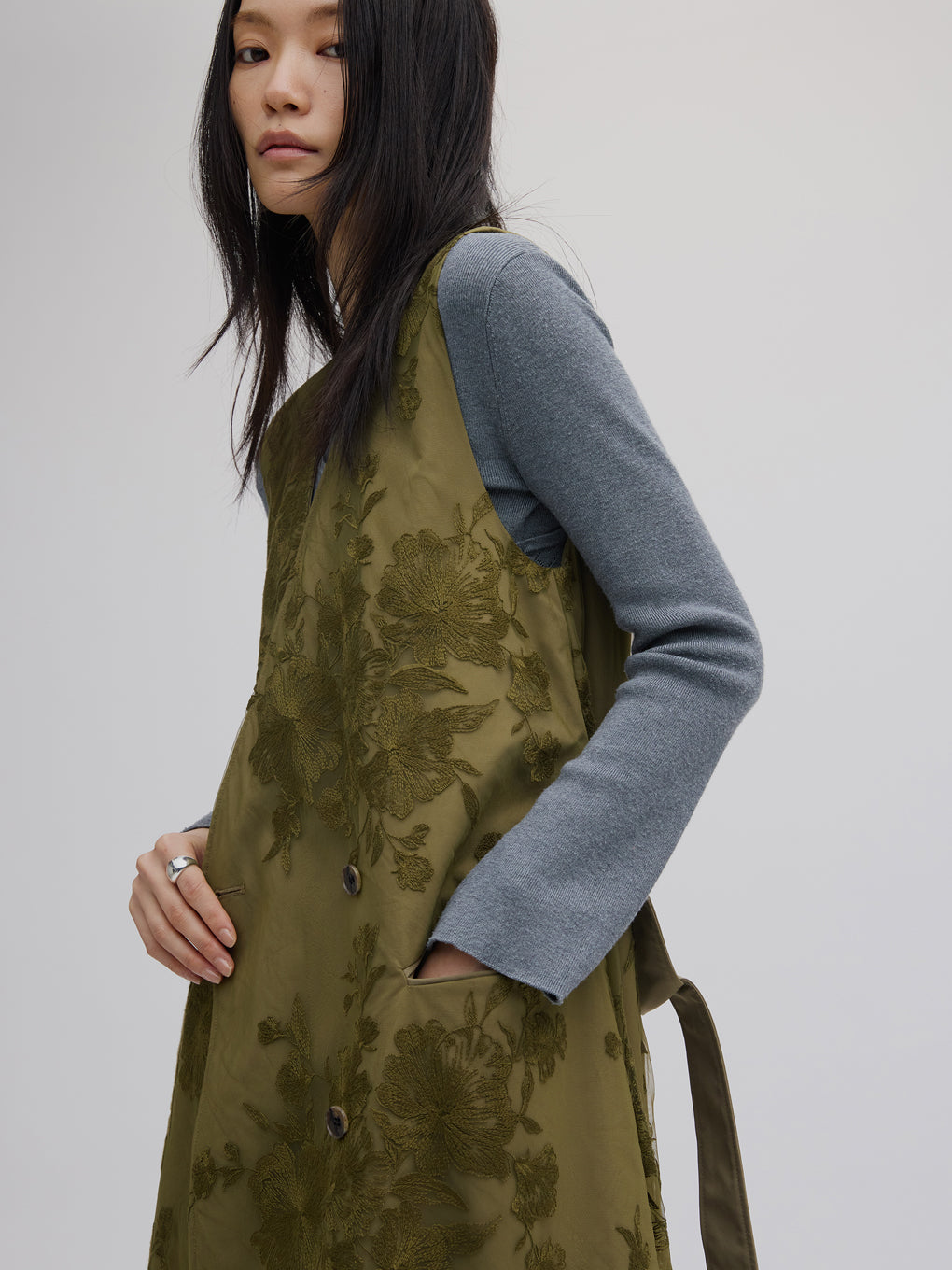 3WAY TULLE EMBROIDERY DOCKING TRENCH COAT