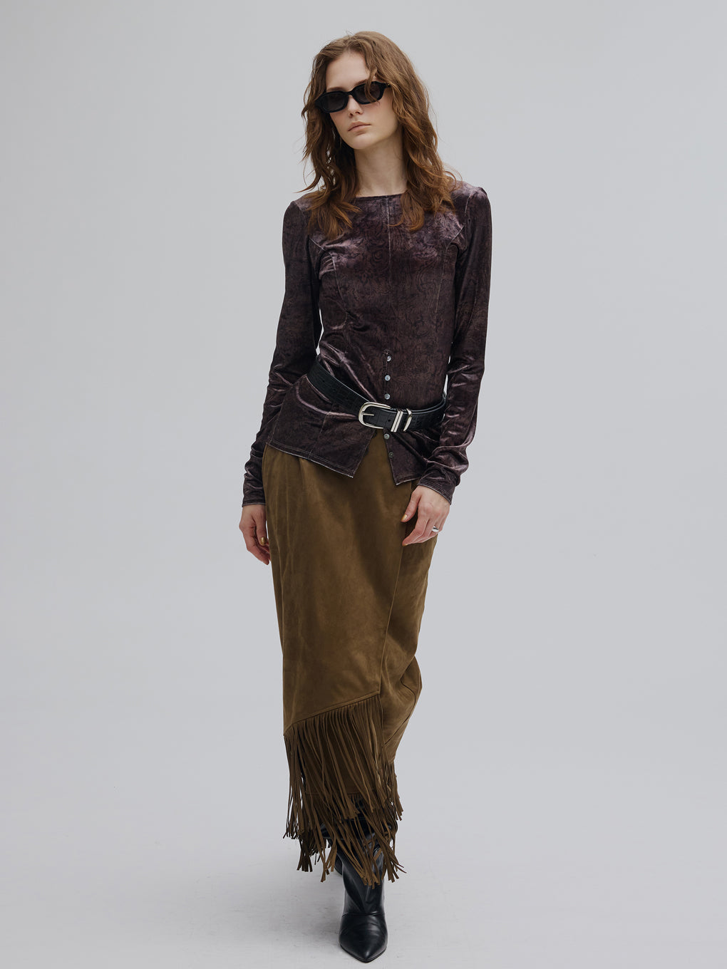 SUEDE FRINGE WRAP SKIRT