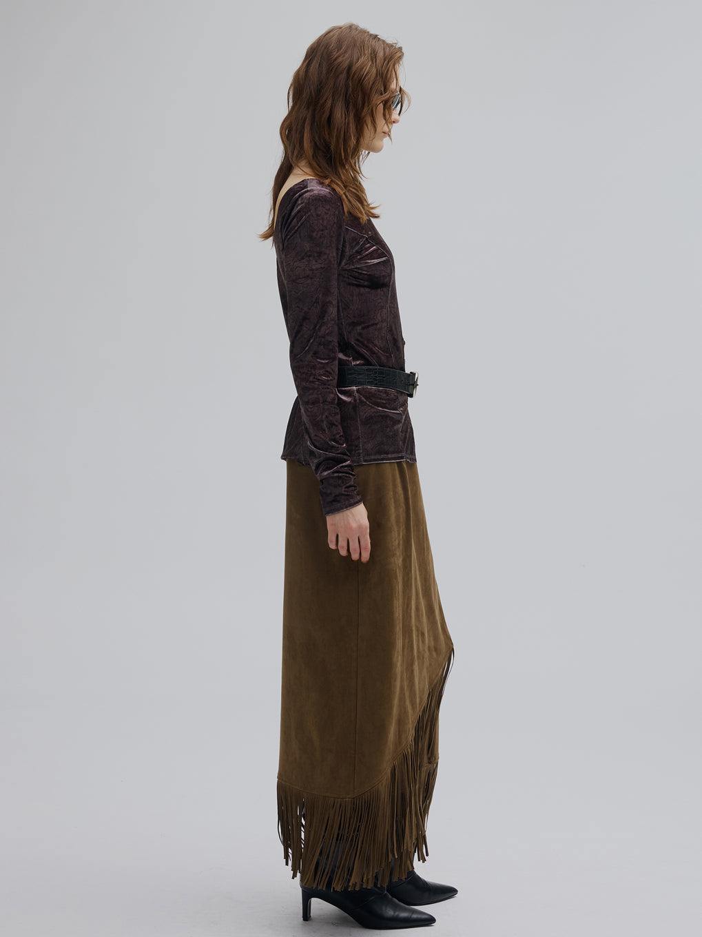 SUEDE FRINGE WRAP SKIRT