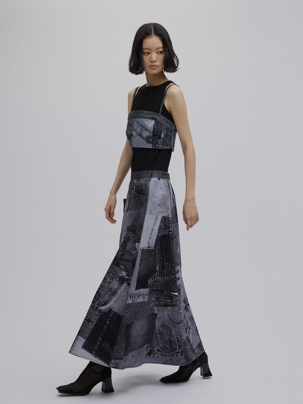 DENIM PATCHWORK PRINT BUSTIER