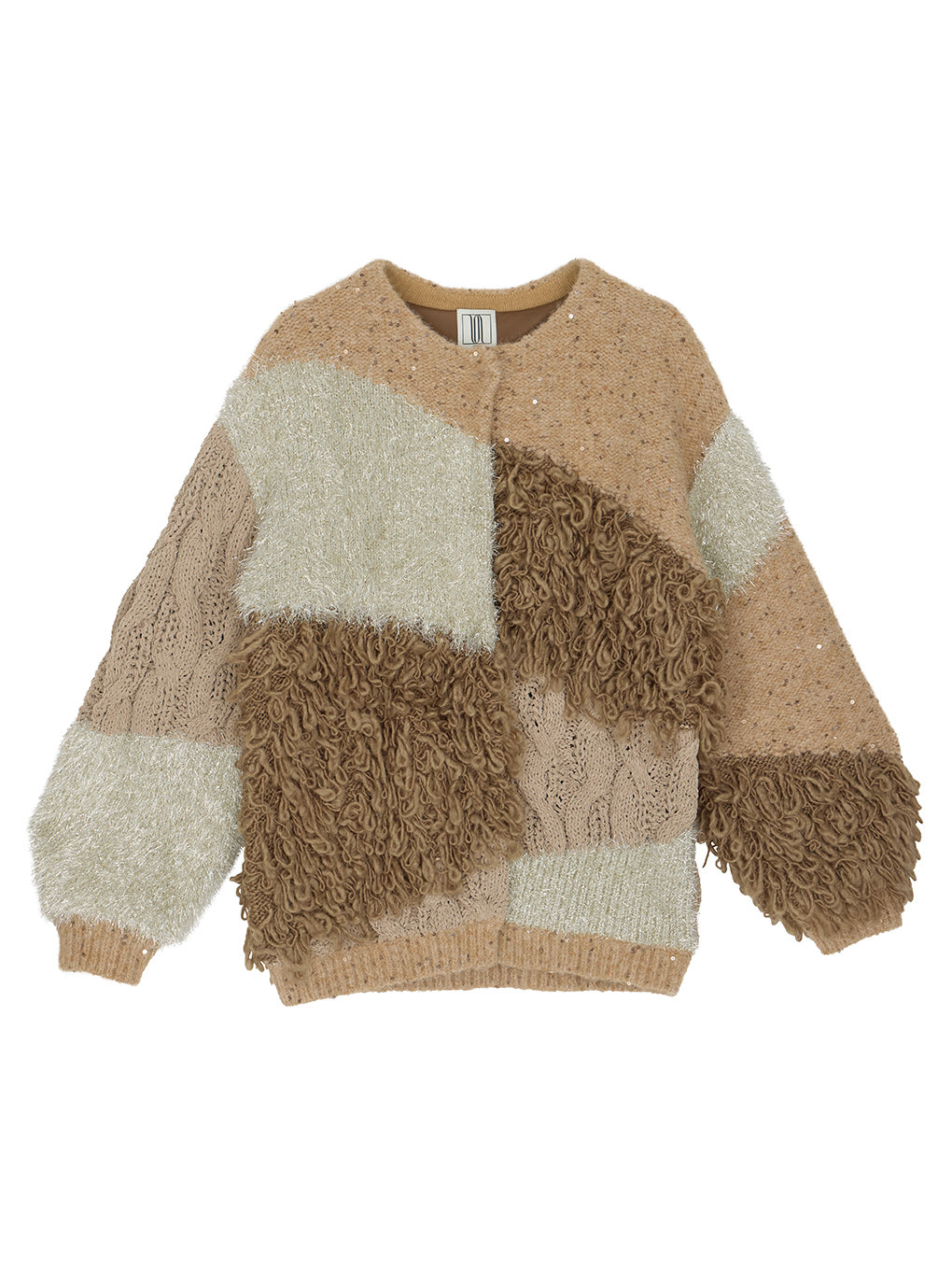UND MIX YARN PATCHWORK KNIT CARDIGAN
