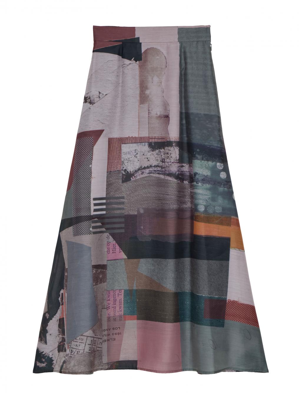 ART COLLAGE PRINT SHEER SKIRT