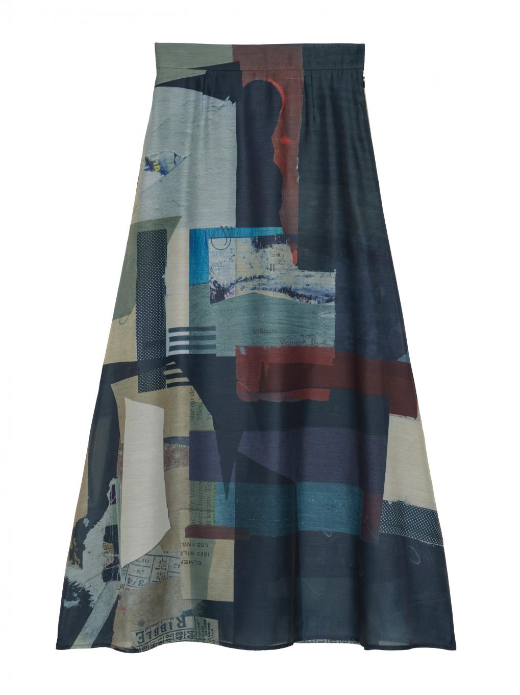 ART COLLAGE PRINT SHEER SKIRT