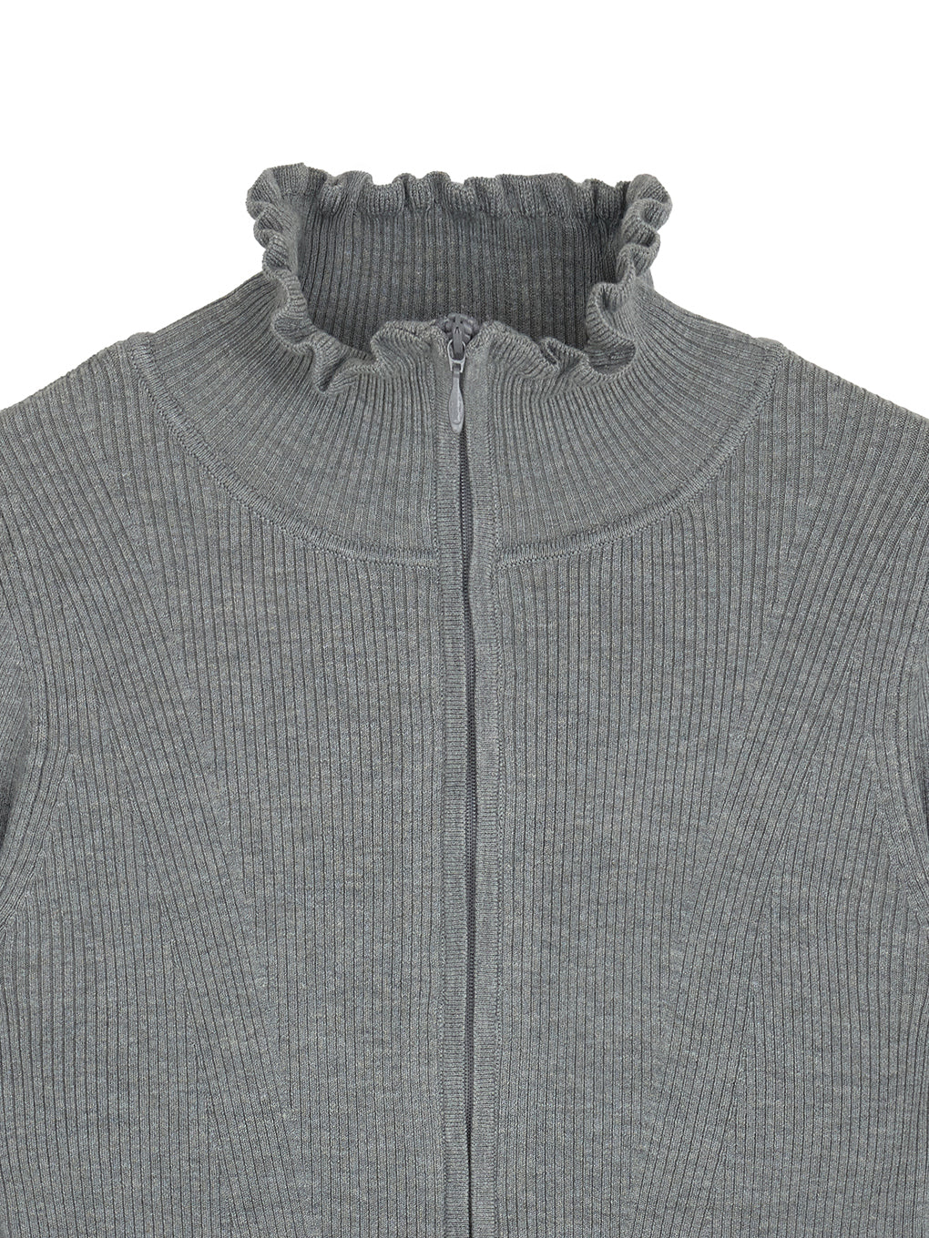 UND 2WAY FRILL NECK ZIP KNIT TOP