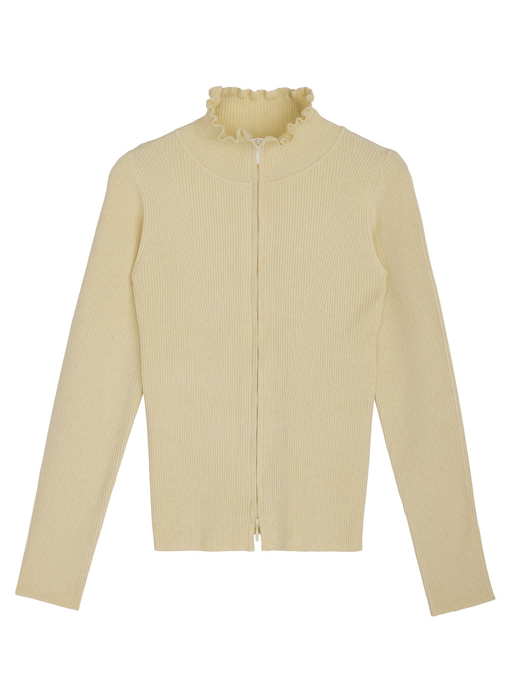 UND 2WAY FRILL NECK ZIP KNIT TOP