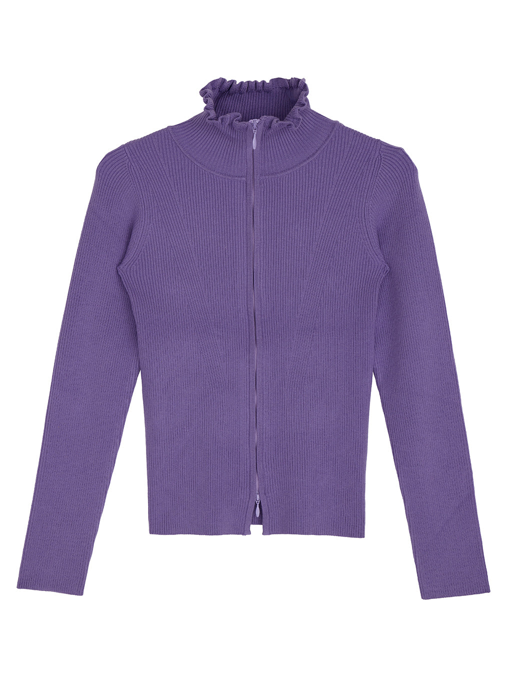 UND 2WAY FRILL NECK ZIP KNIT TOP