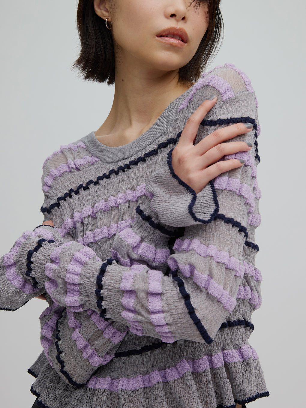 トップス AMERI BUMPY MULTI BORDER KNIT TOP