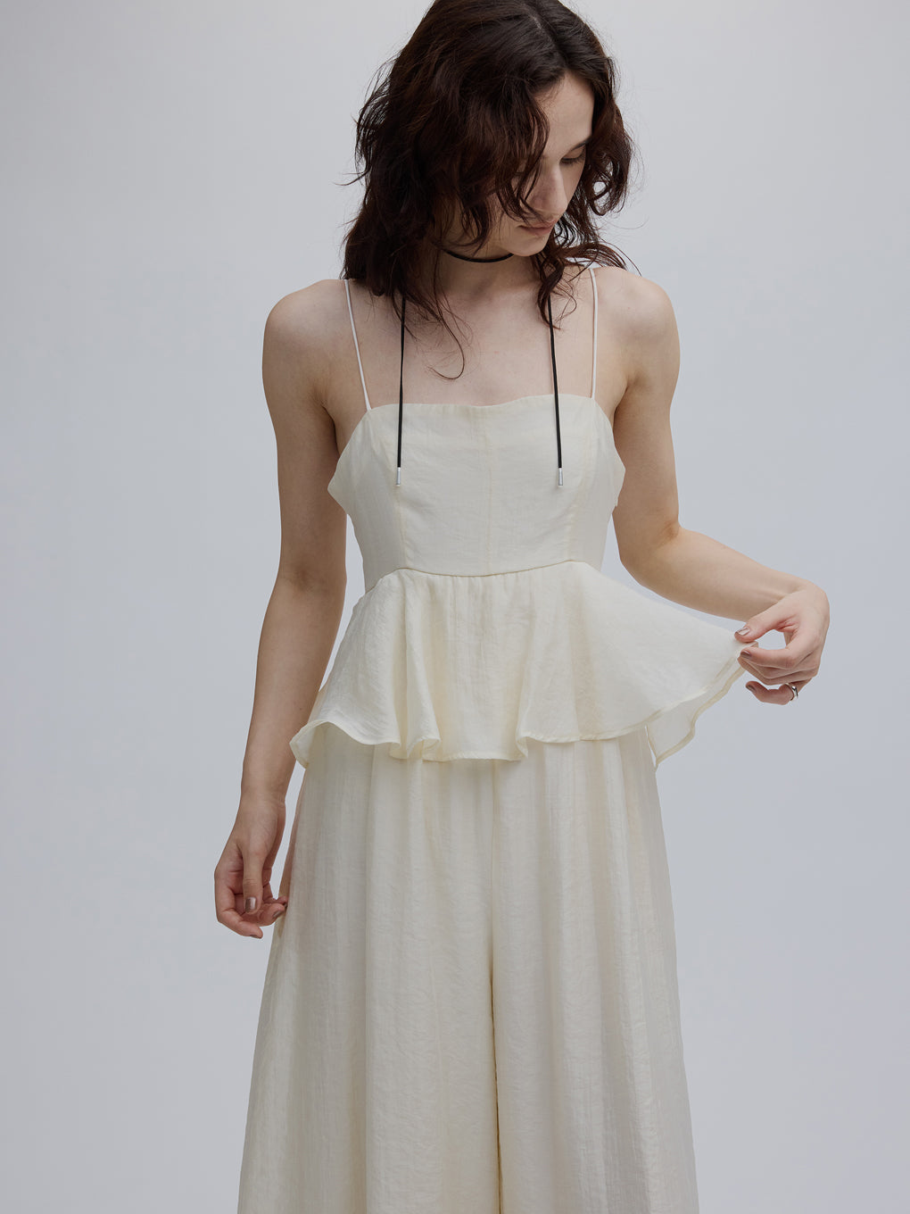 STRUCTURED PEPLUM CAMI ROMPERS