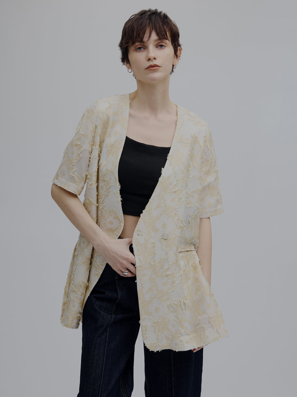 CUT JACQUARD JACKET SET UP