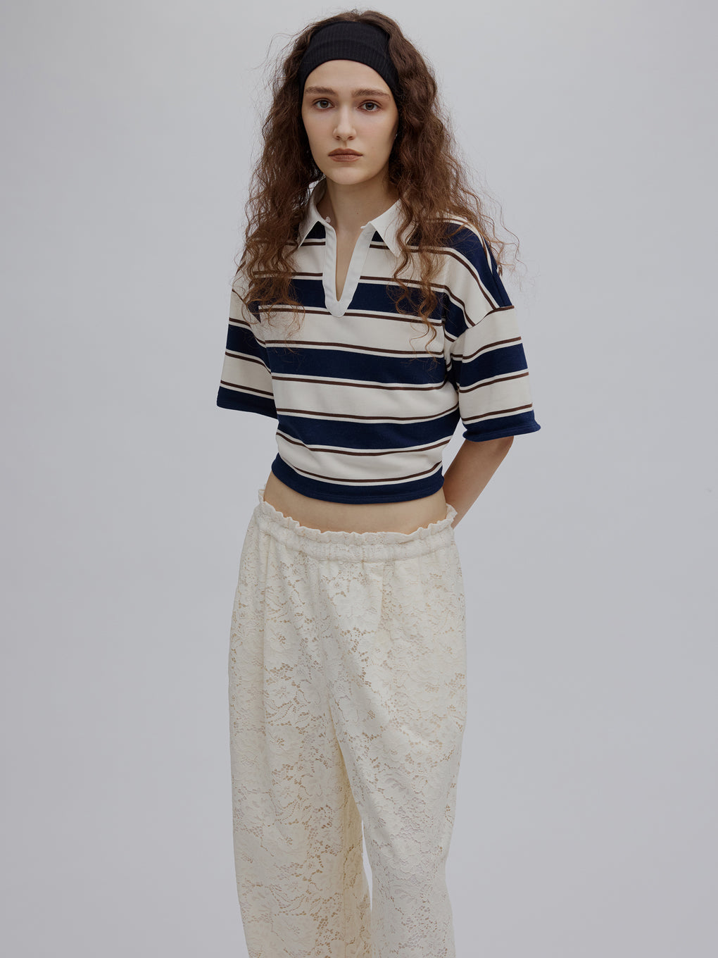 LACE GATHER CURVE PANTS