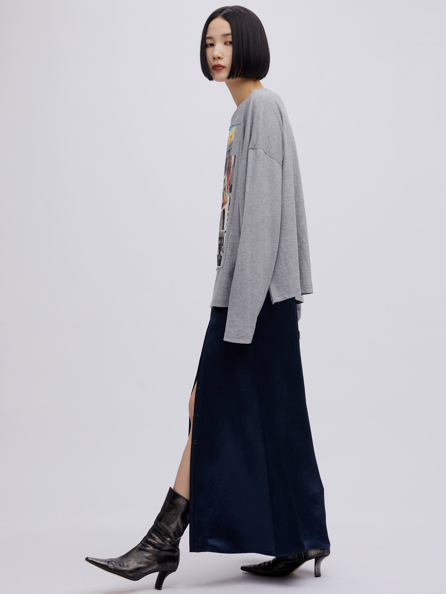 HEAVY SATIN ASYMMETRY TACK SKIRT