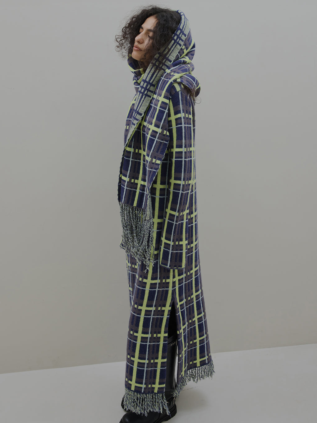 2WAY HANDWRITING CHECK KNIT DRESS