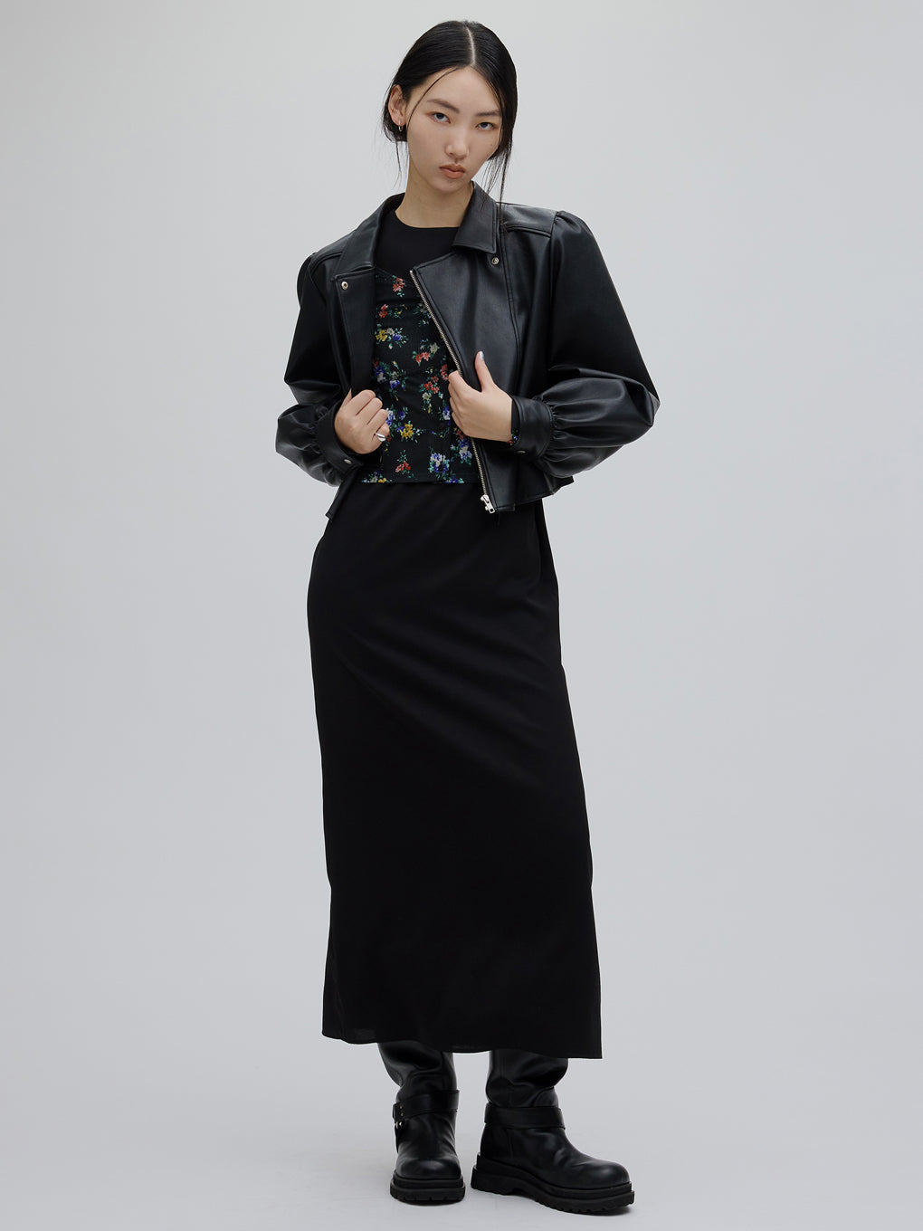 SHEER RIB CARDIGAN WITH STRAIGHT DRESS