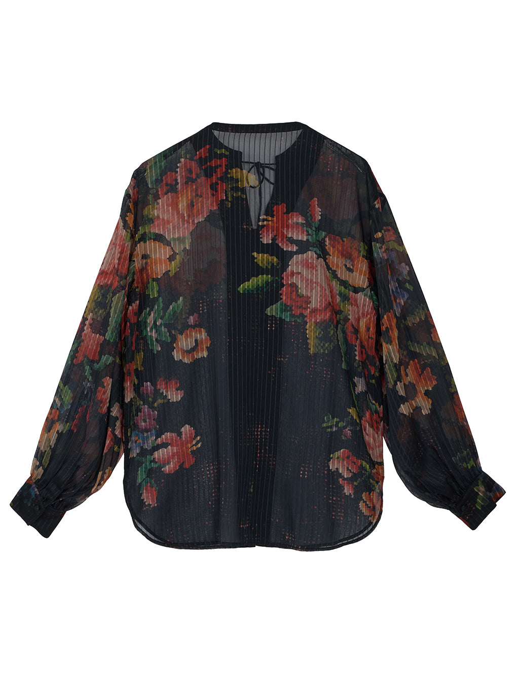JACQUARD FLOWER PATTERN SHEER BLOUSE