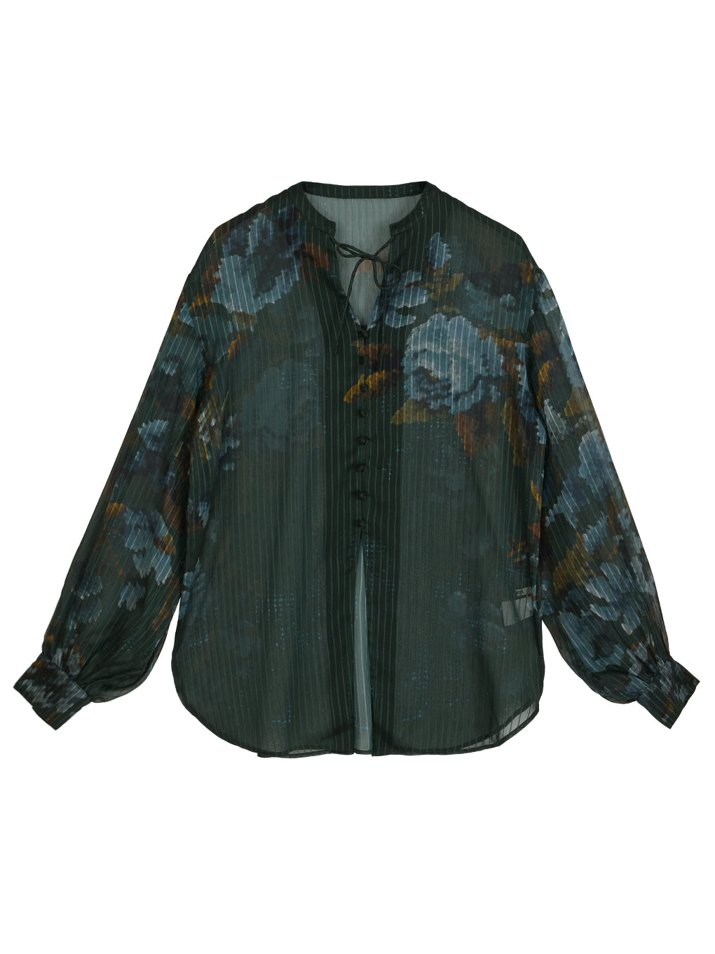 JACQUARD FLOWER PATTERN SHEER BLOUSE