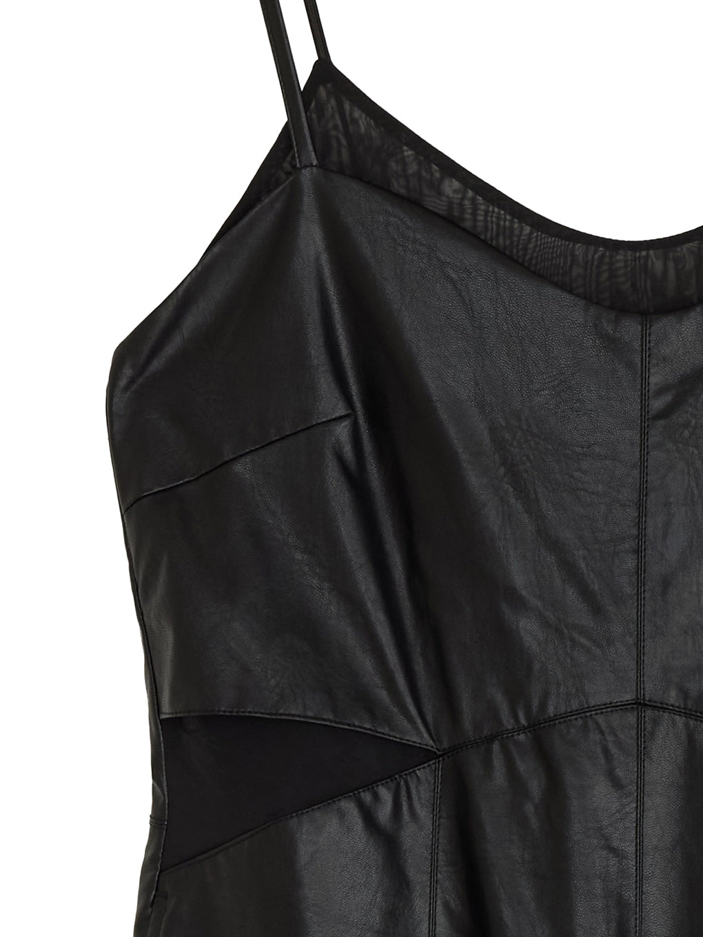 UND SHEER LAYERED  FAKE LEATHER ROMPERS