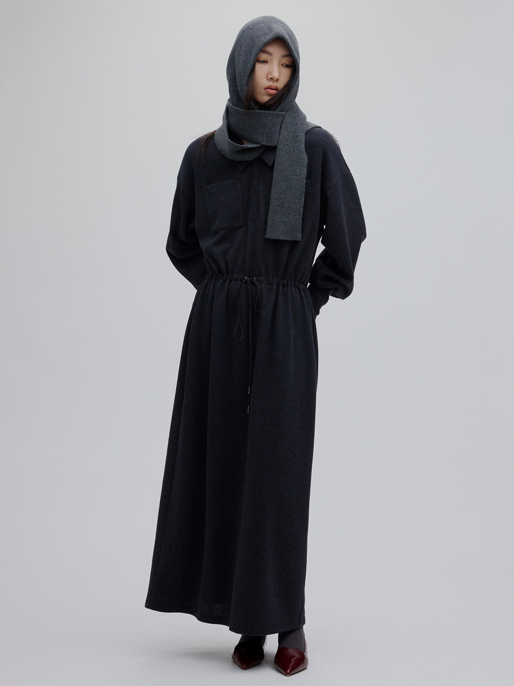 AMERI RELAX DRAWSTRING SWEAT DRESSブラックM RELAX DRAWSTRING SWEAT DRESS