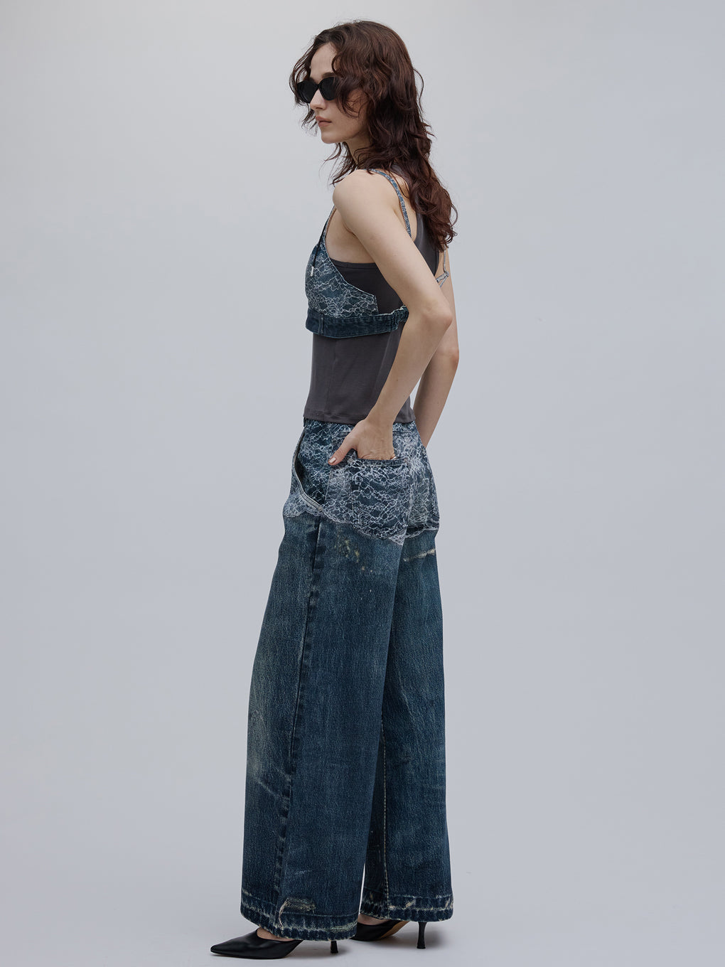 FAKE DENIM LACE BUSTIER