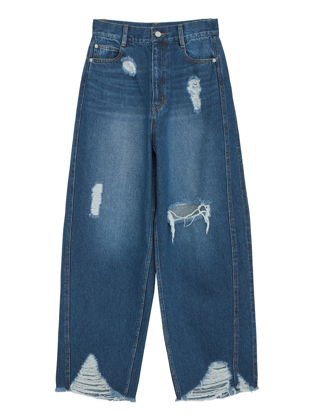 HEM FRINGE EGG DENIM PANTS