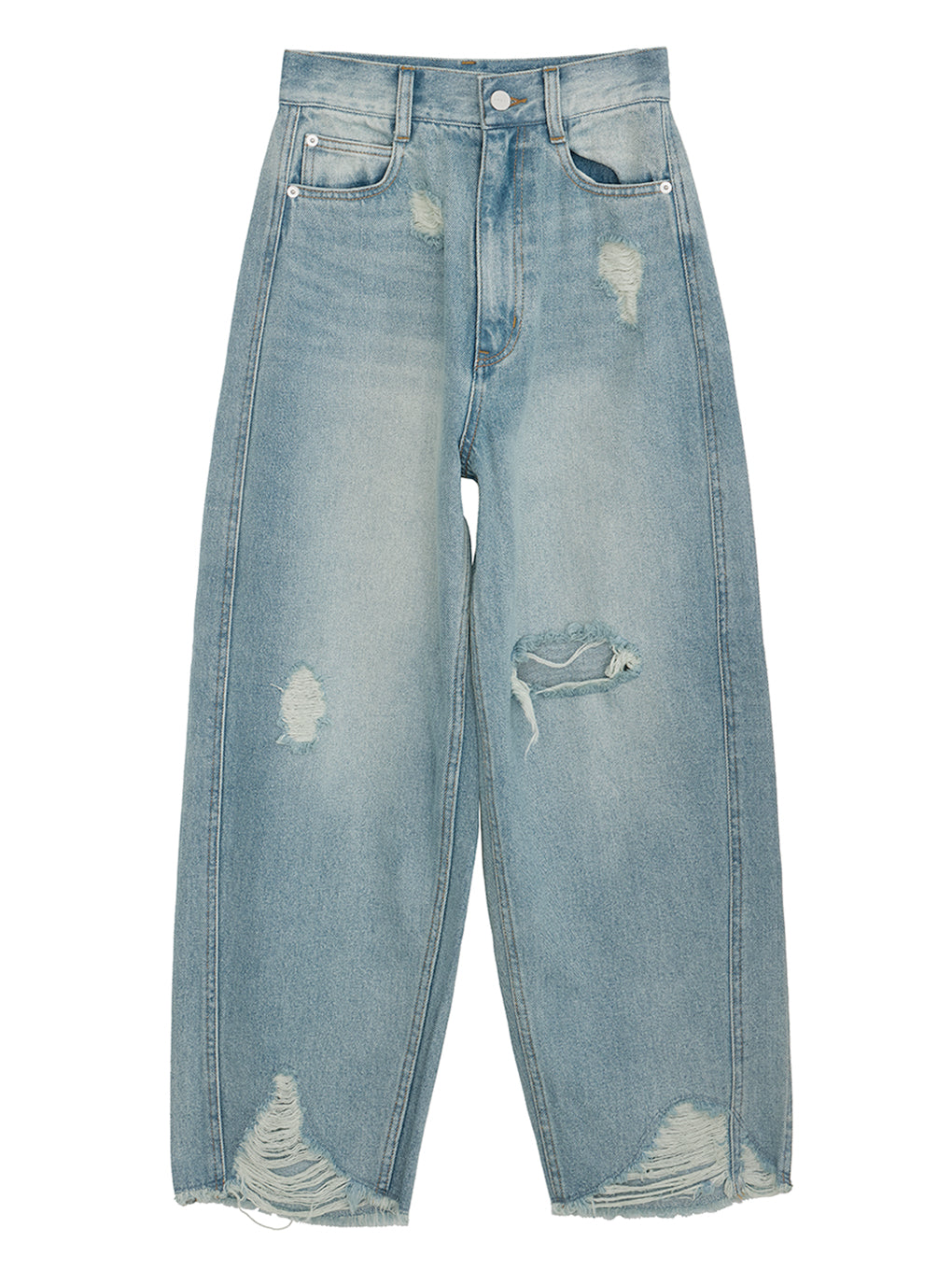 HEM FRINGE EGG DENIM PANTS