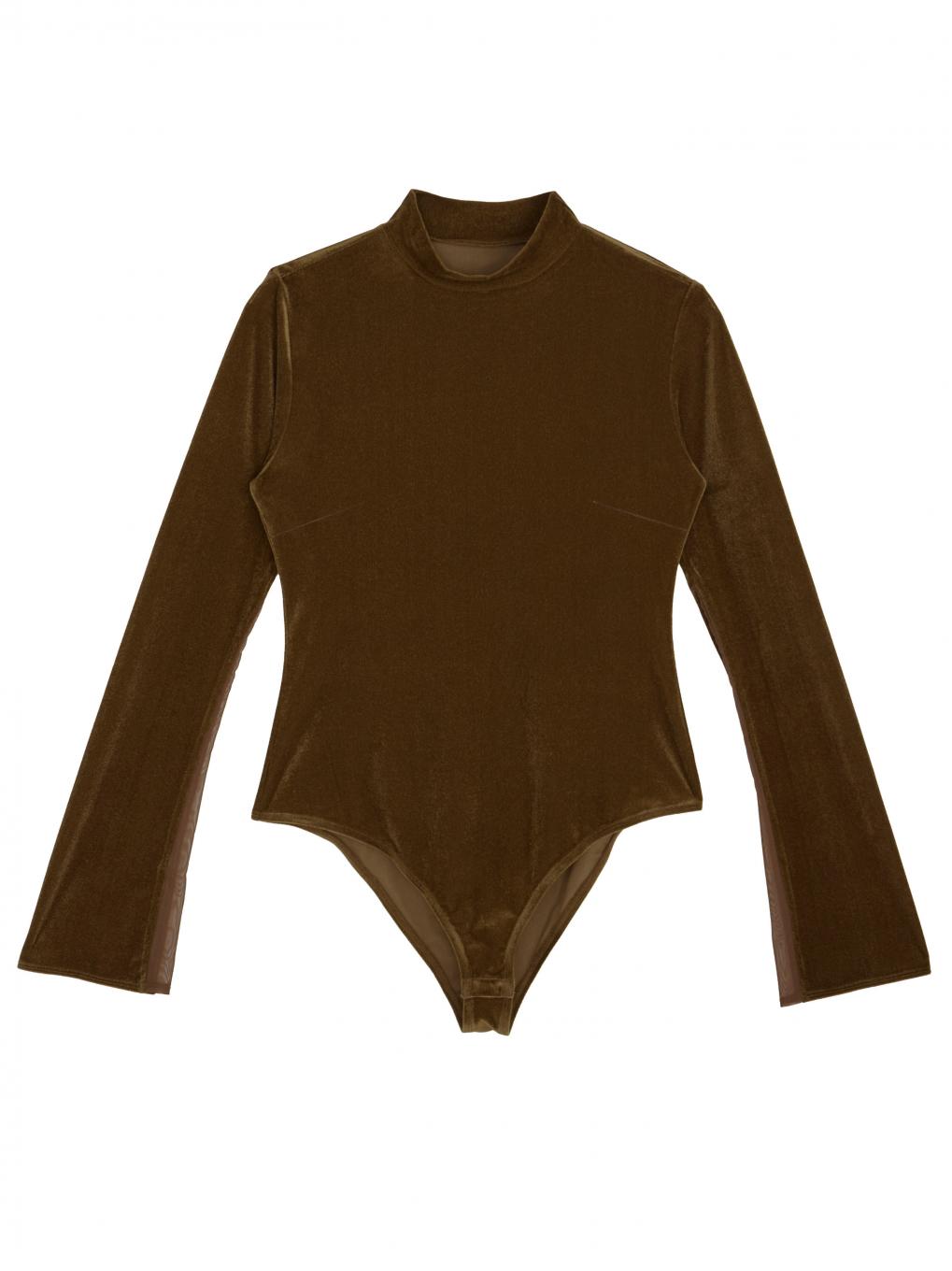 UND SIDE SHEER VELOUR BODYSUIT TOP