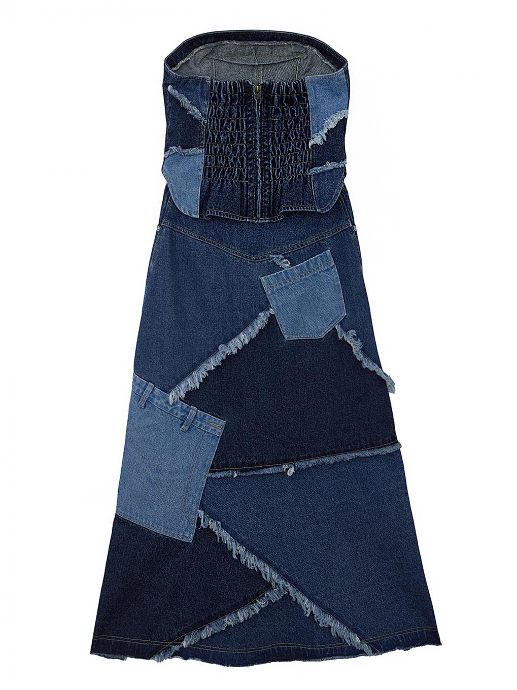 UND BACK PATCHWORK SETUP DENIM DRESS