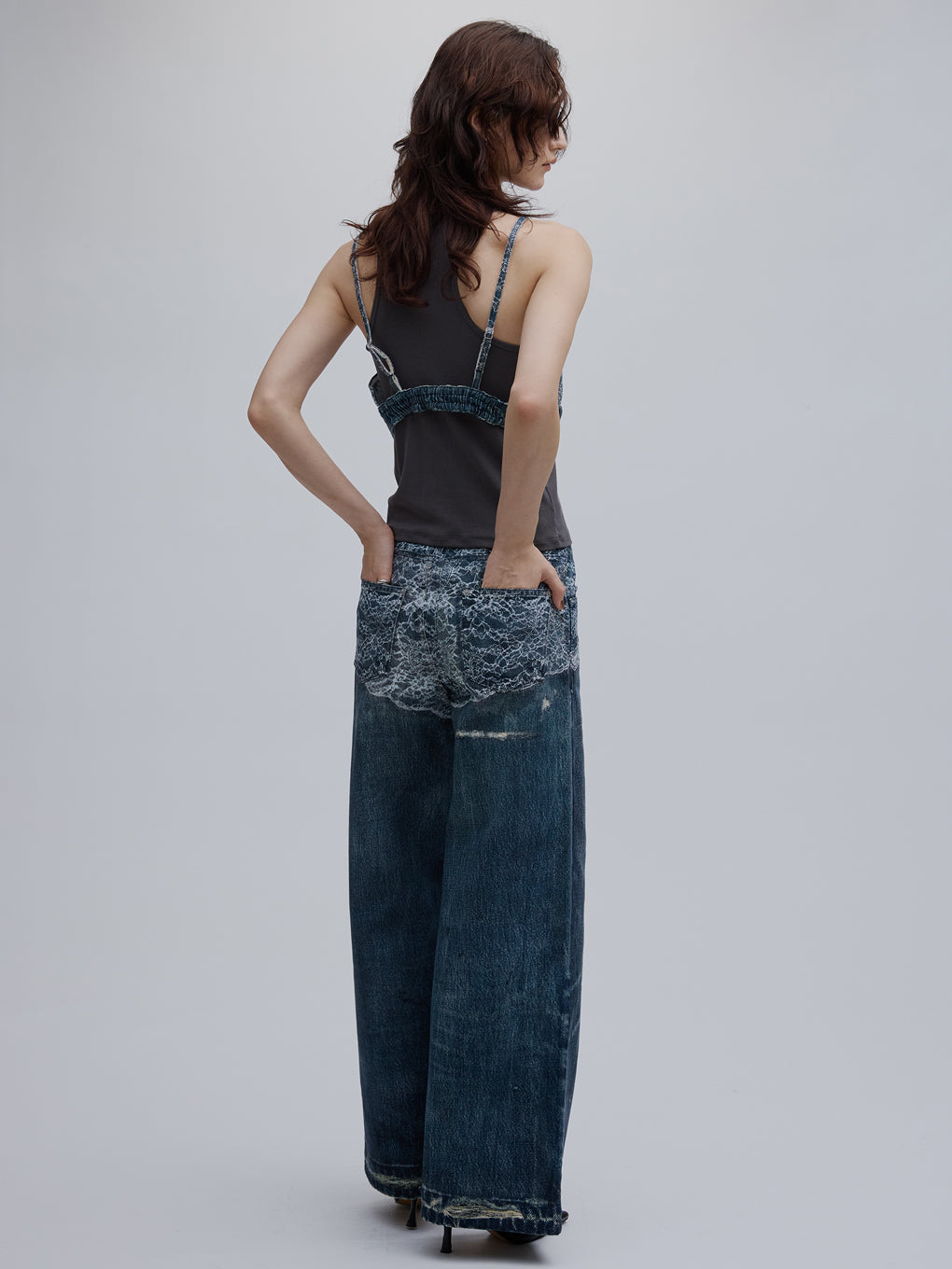 FAKE DENIM LACE BUSTIER