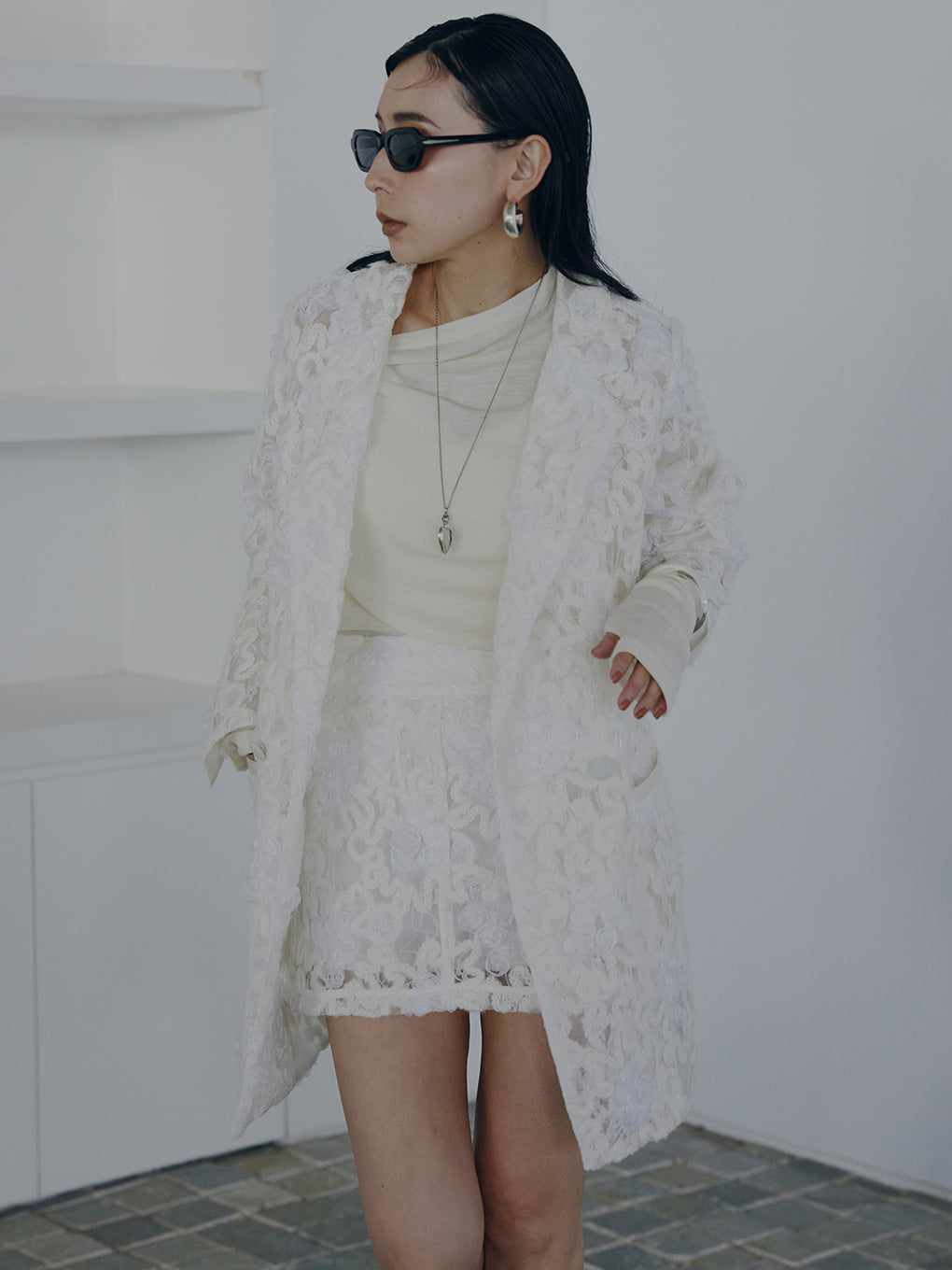 FLOWER MIX LACE SHEER JACKET