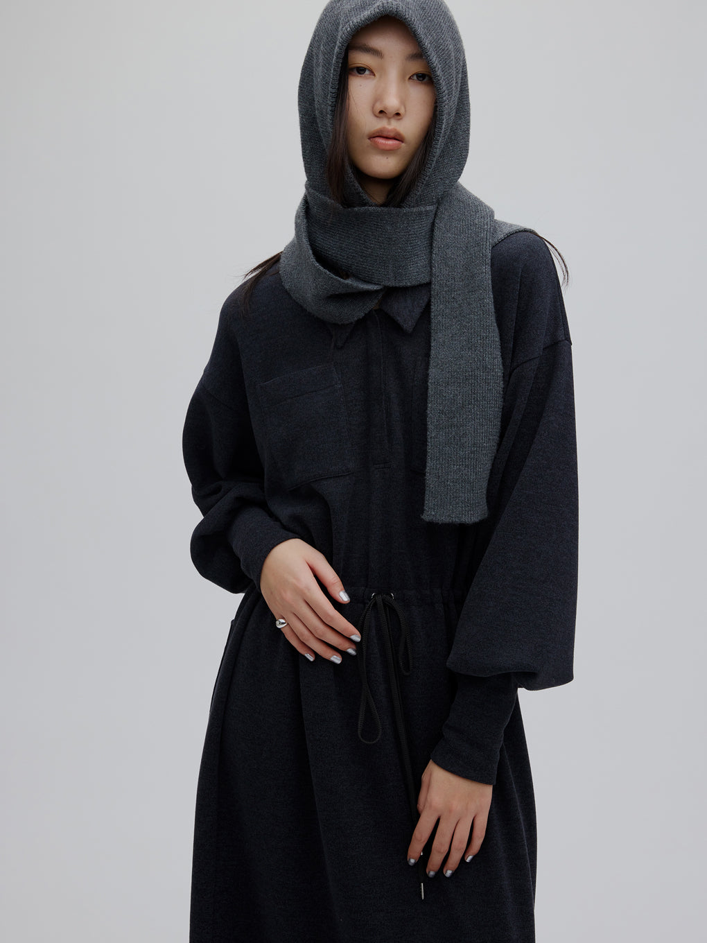 AMERI RELAX DRAWSTRING SWEAT DRESSブラックM RELAX DRAWSTRING SWEAT DRESS