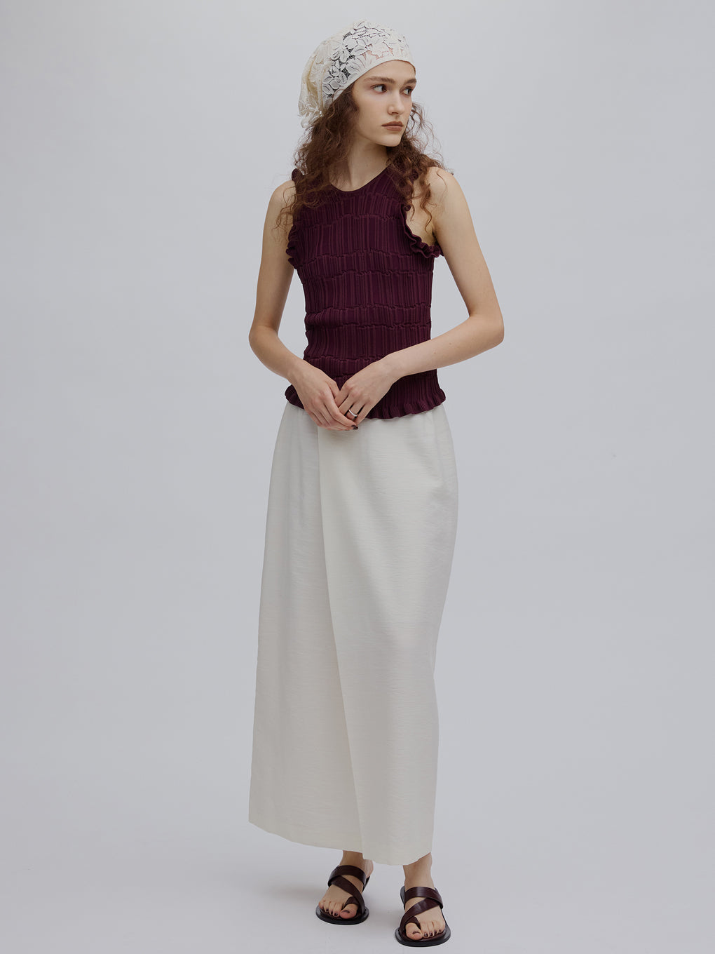 MELANGE STRAIGHT SKIRT WITH LACE SCARF